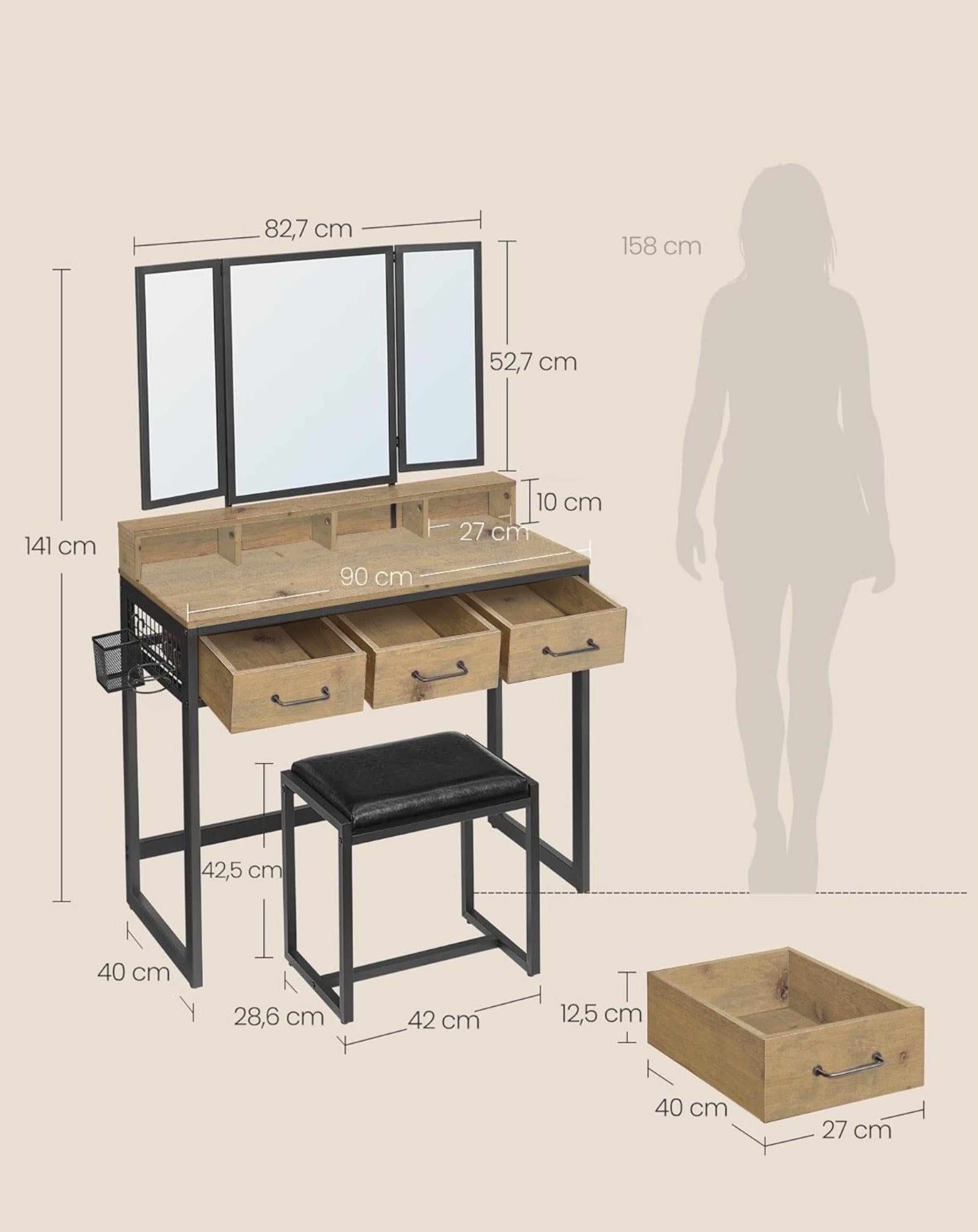 Artisan cosmetic Dressing Table - black mirror pouf hairdryer holder drawers Manufacturer code MK4HW7ZQL1