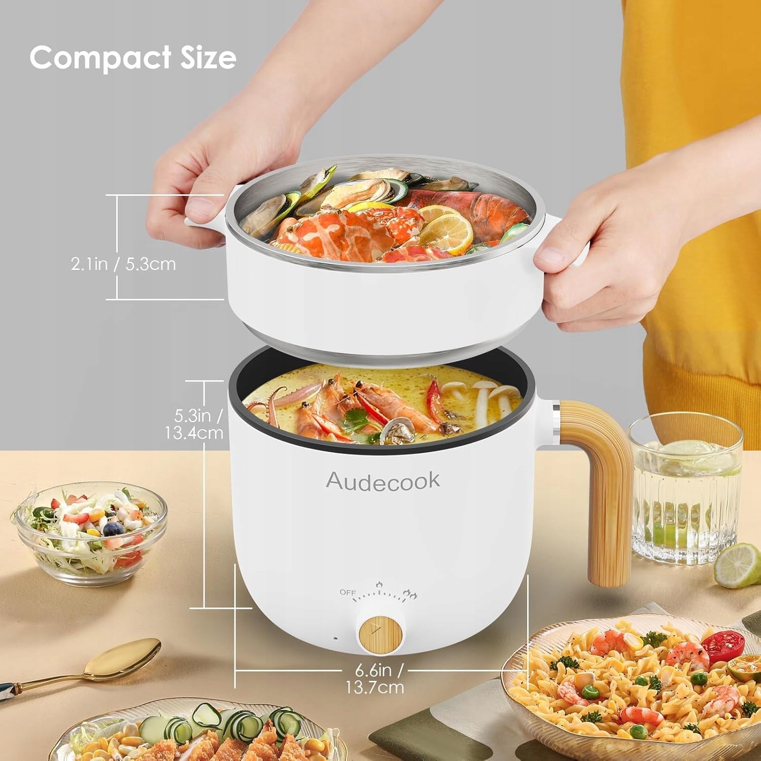 Audecook Pot Multifunctional 1.5L 600W Nonstick Portable Dominant color white