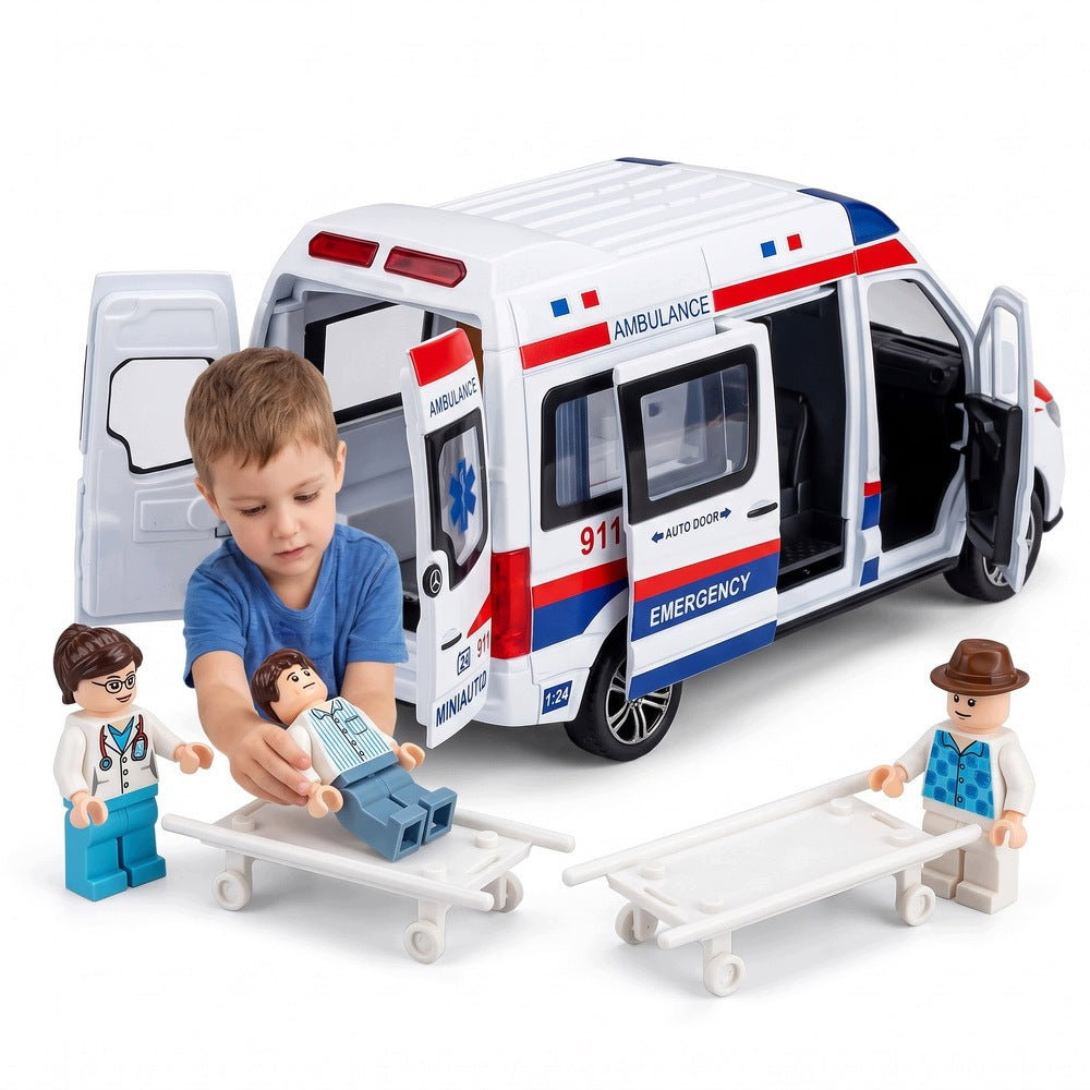 Auto Ambulance Metal Light Sound Door Figurine Stretcher Manufacturer code pojazd światło dźwięk ze światłem z dźwiękiem