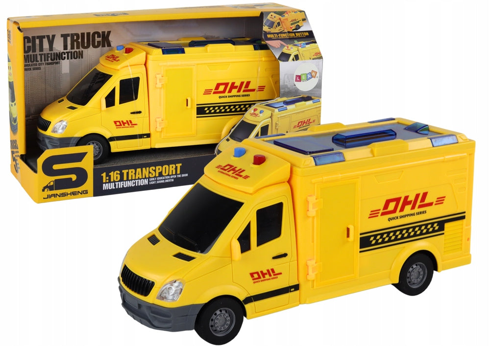 Auto Delivery Friction Drive Opening Door Light Sounds Yellow 1:16