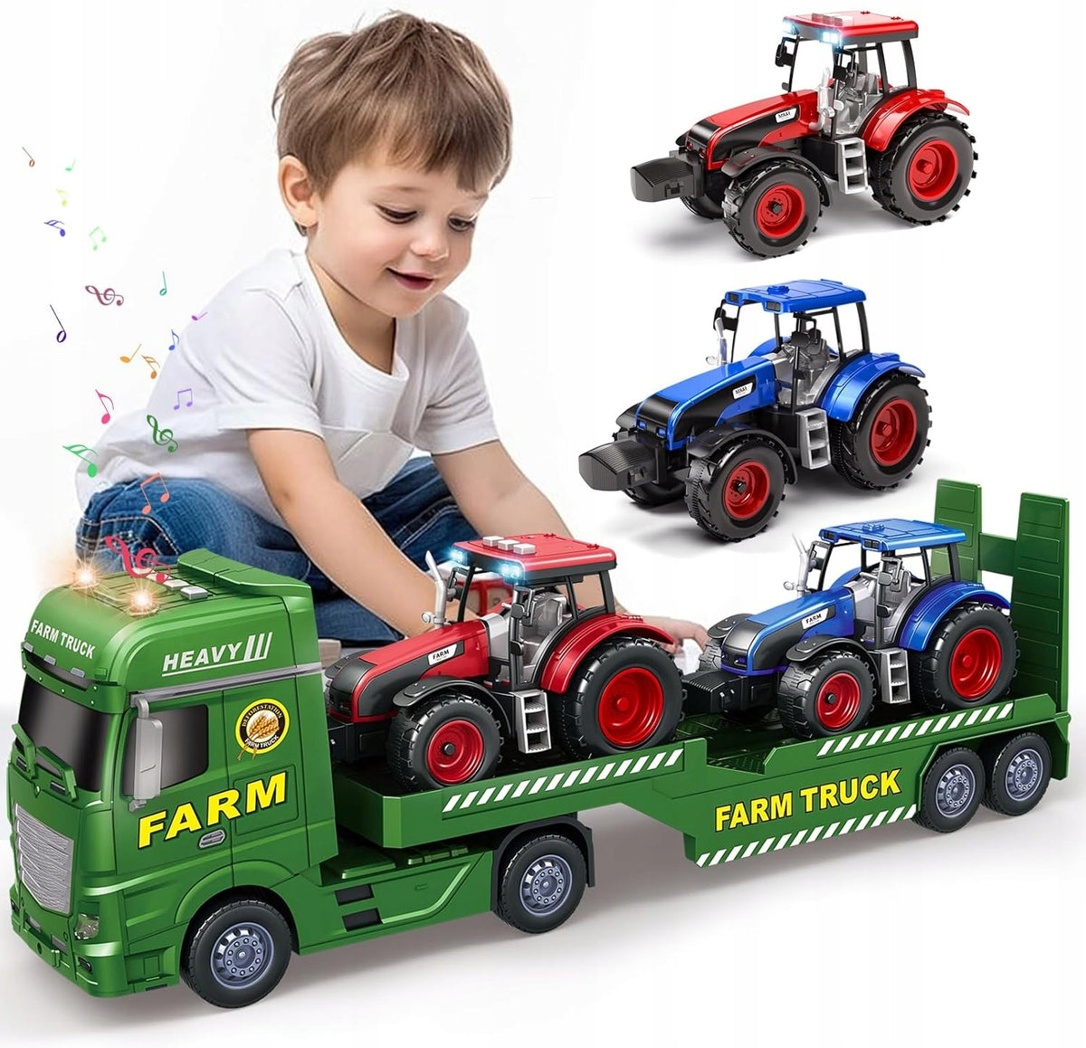 Auto Tir Tow Truck Tractors Farm Kit with Ramp Sounds and Lights Drive Packaging status original