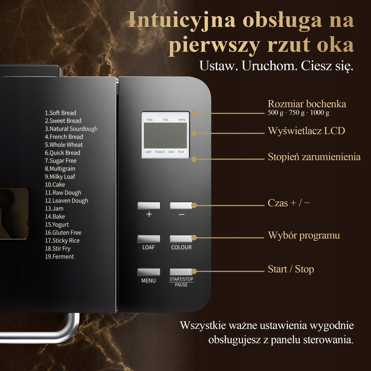 Automat do pieczenia chleba 19 w 1, 710 W, stal nierdzewna, timer, dozownik Manufacturer code G-BM25-1076-BK