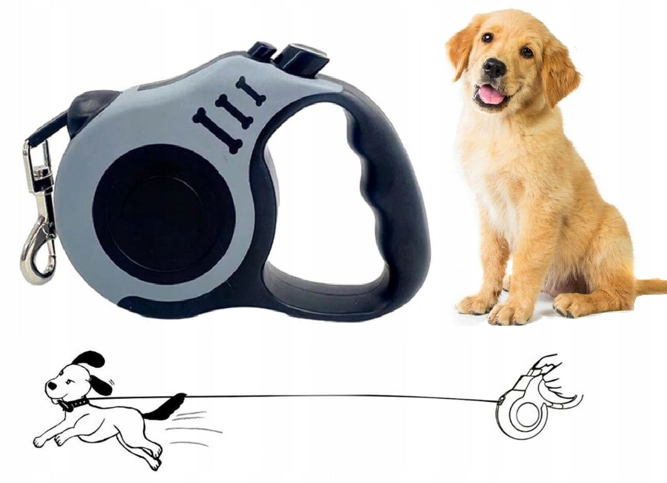Automatic Lanyard for Dog Cat Flexi Retractable with Lock 5m 20kg GREY Packaging status original