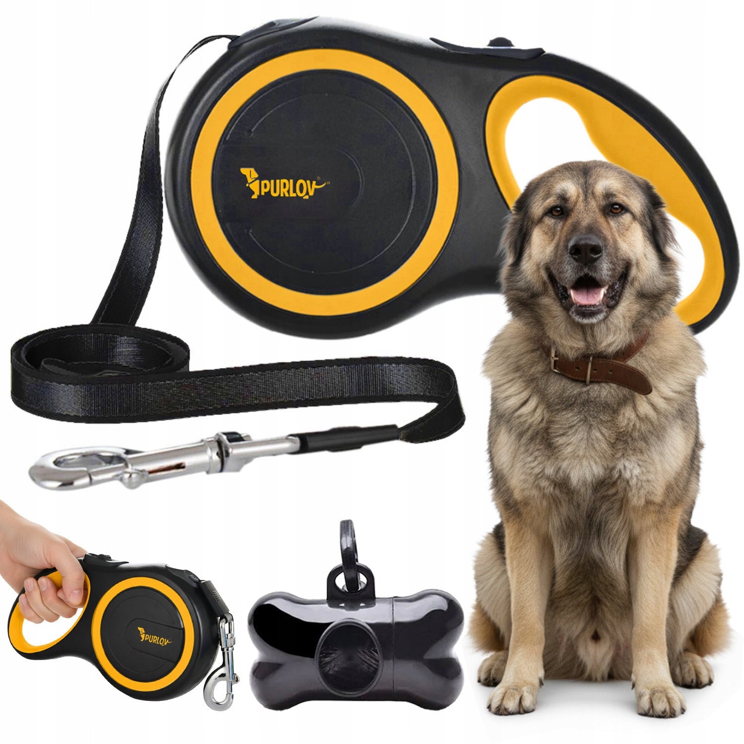 Automatic Lanyard for Large Dog up to 50kg Strong Tape 8m with Lock Black