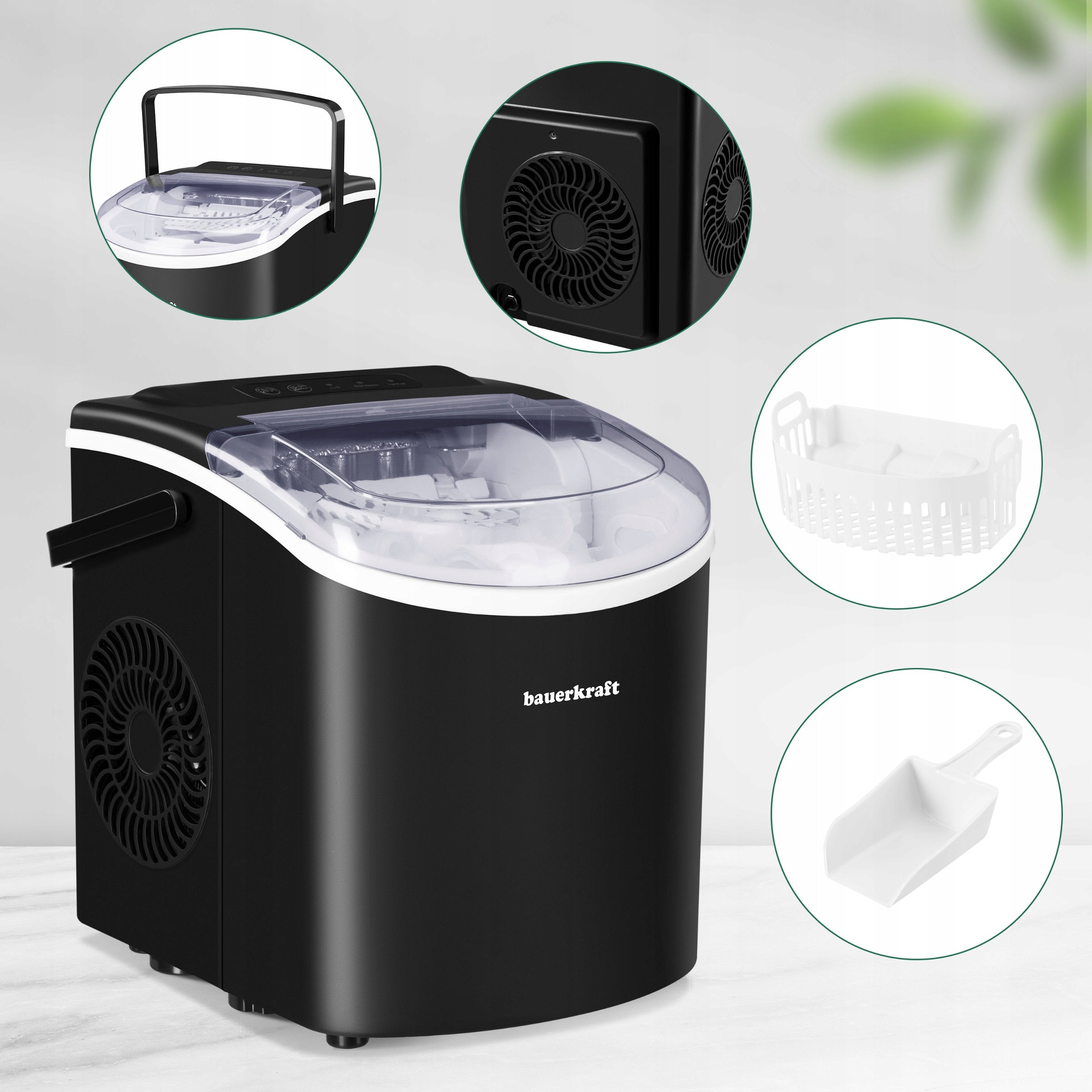 Automatic Quiet Efficient Ice Maker Bauerkraft 12kg/24h black Manufacturer code H-679
