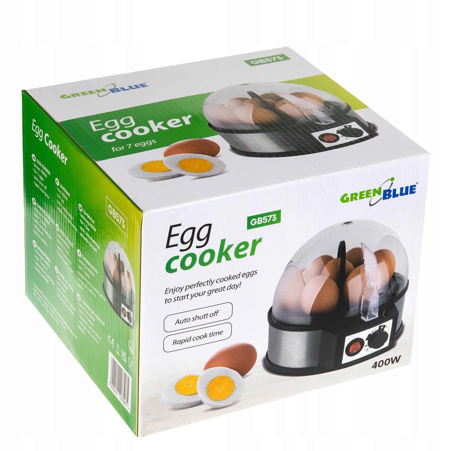 Automatic egg cooker GreenBlue GB573 400W 7jaj measuring cup inox Dominant color silver/gray