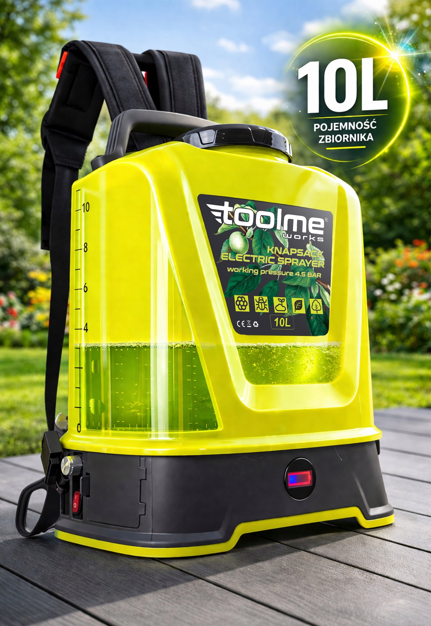 Automatic electric pressure sprayer 10l LED LCD PREMIUM toolme Tank capacity 10 l