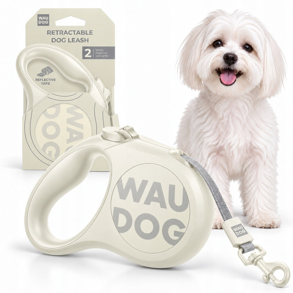 Automatic leash WAUDOG R-leash Monochrome, white, S, 5 m, up to 15 kg