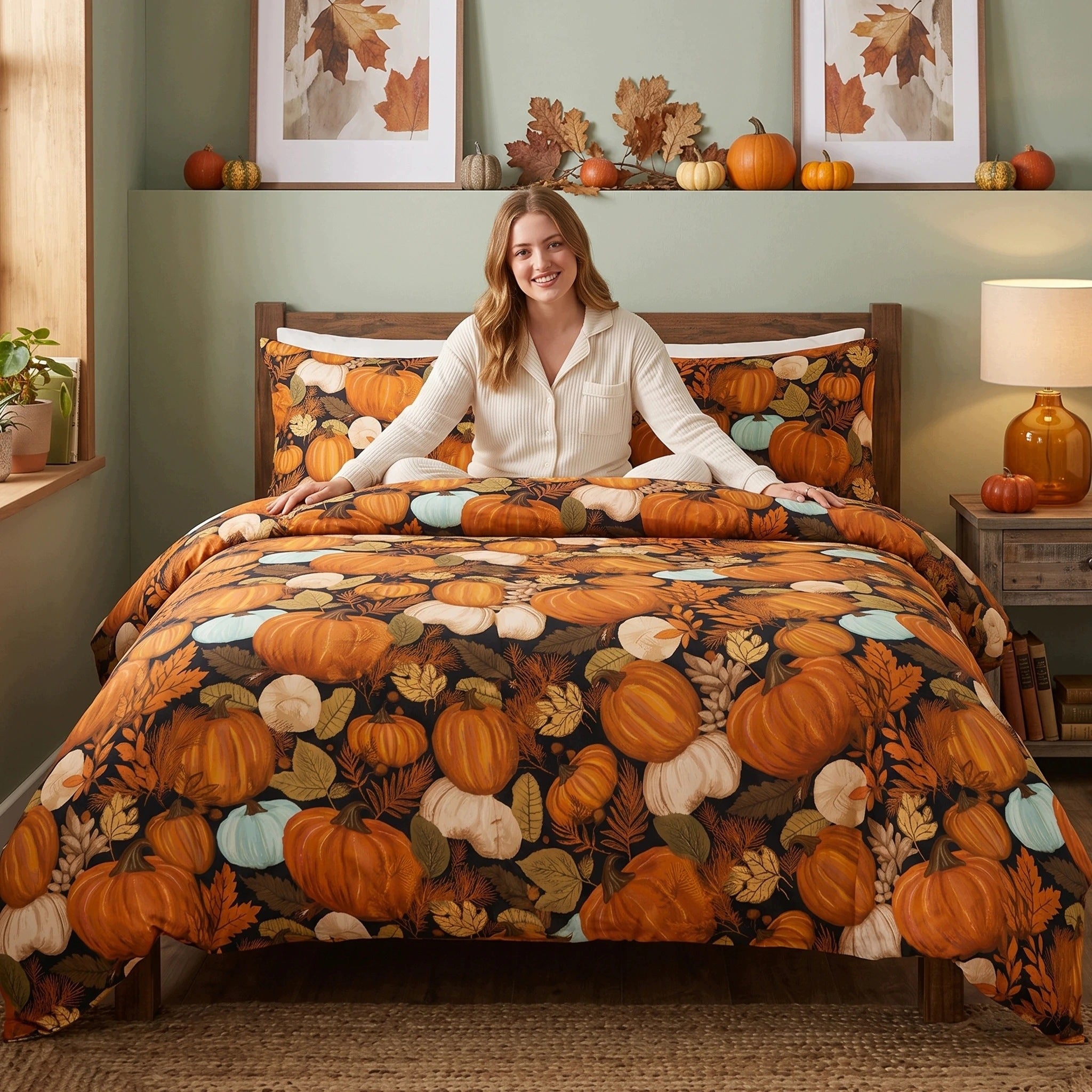 Autumn Bedding 160x200 W Pumpkin Cotton Premium J&W Autumn Garden Brand J&W