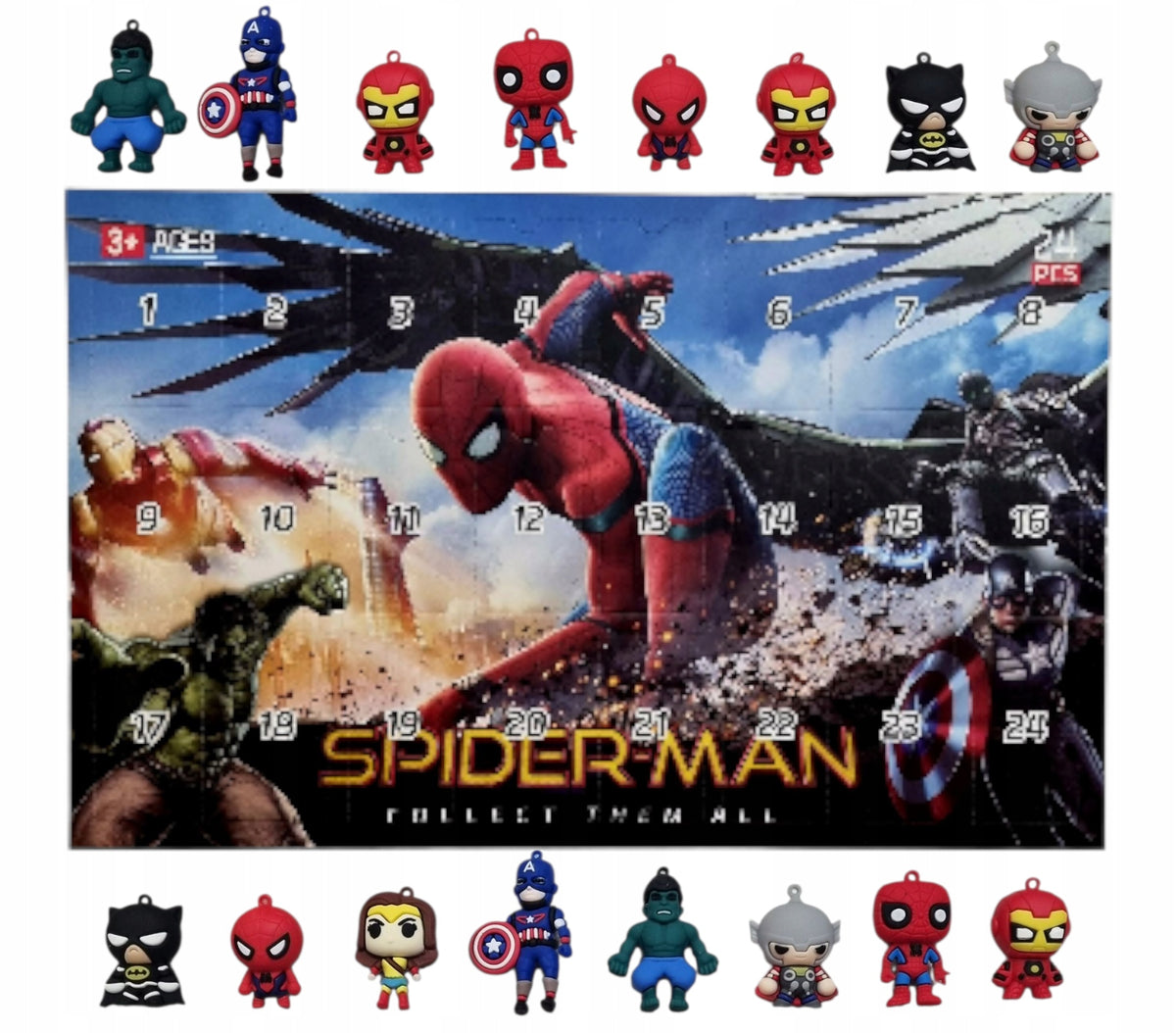 Avengers Spiderman Advent Calendar 24 Figurines Keychains Superhero