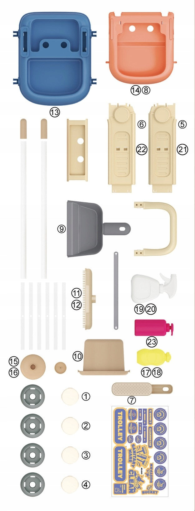 BABY CLEANING KIT STROLLER BROOM BUCKET ACCESSORIES MOP 10in1 Manufacturer code Prezent dla 3 4 5 6 latka