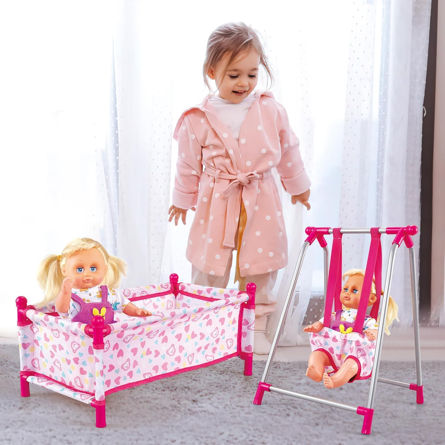BABY COT SET 5IN1 CHAIR ROCKING CHAIR SWING FOR DOLLS Manufacturer code ZESTAW 5W1 ŁÓŻECZKO HUŚTAWKA FOTEL BUJANY