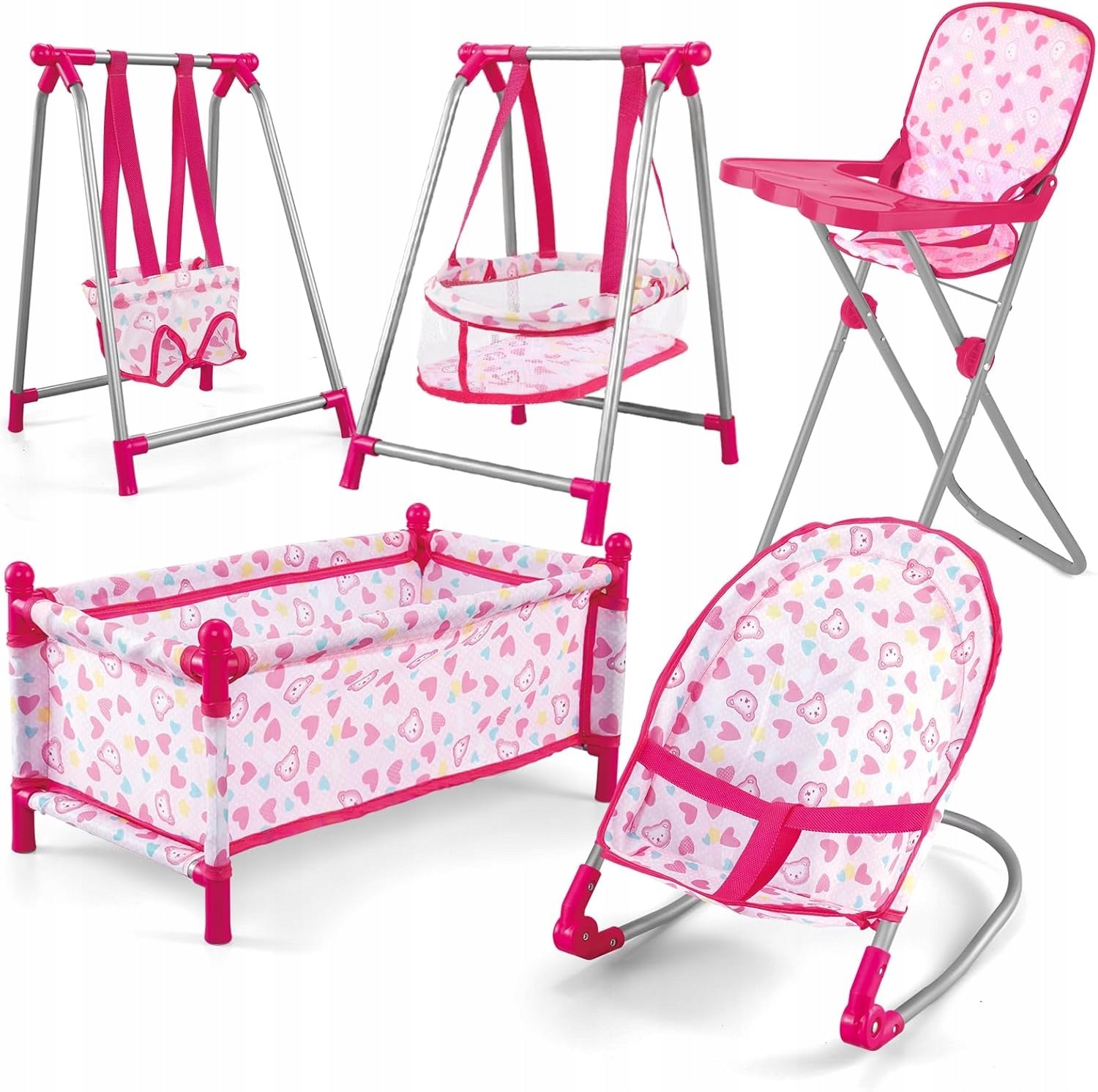 BABY COT SET 5IN1 CHAIR ROCKING CHAIR SWING FOR DOLLS