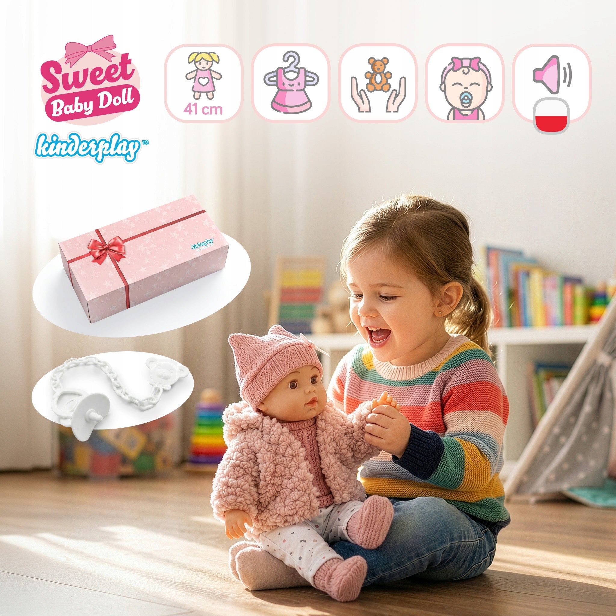 BABY DOLL LARGE 41 CM INTERACTIVE SPEAKS REALISTIC SOFT KINDERPLAY Manufacturer code KP4201K