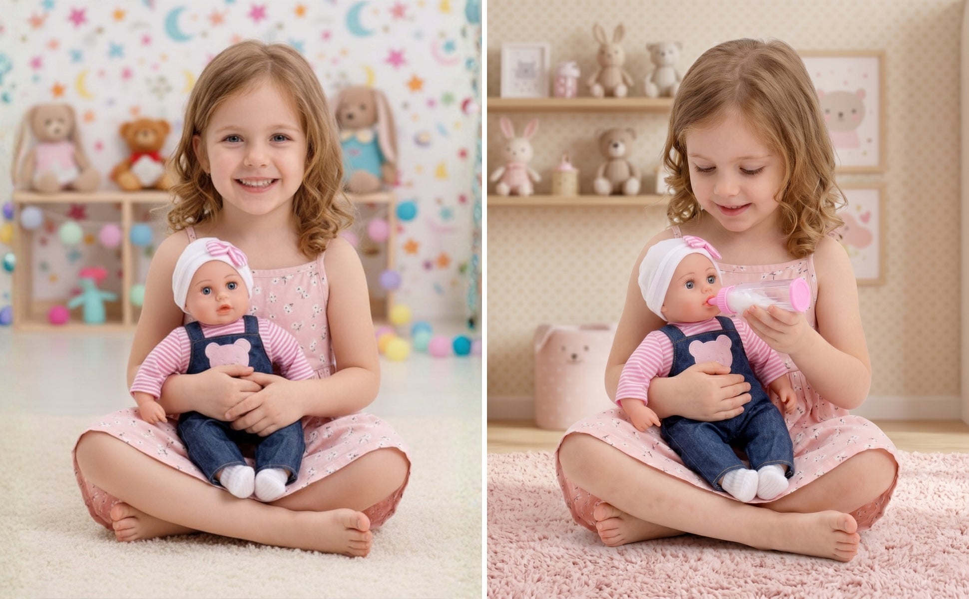 BABY DOLL LARGE 45 cm says sings PL Set PACIFIER + BOTTLES + PAMPERS Manufacturer code HM014180/D45SPB-10
