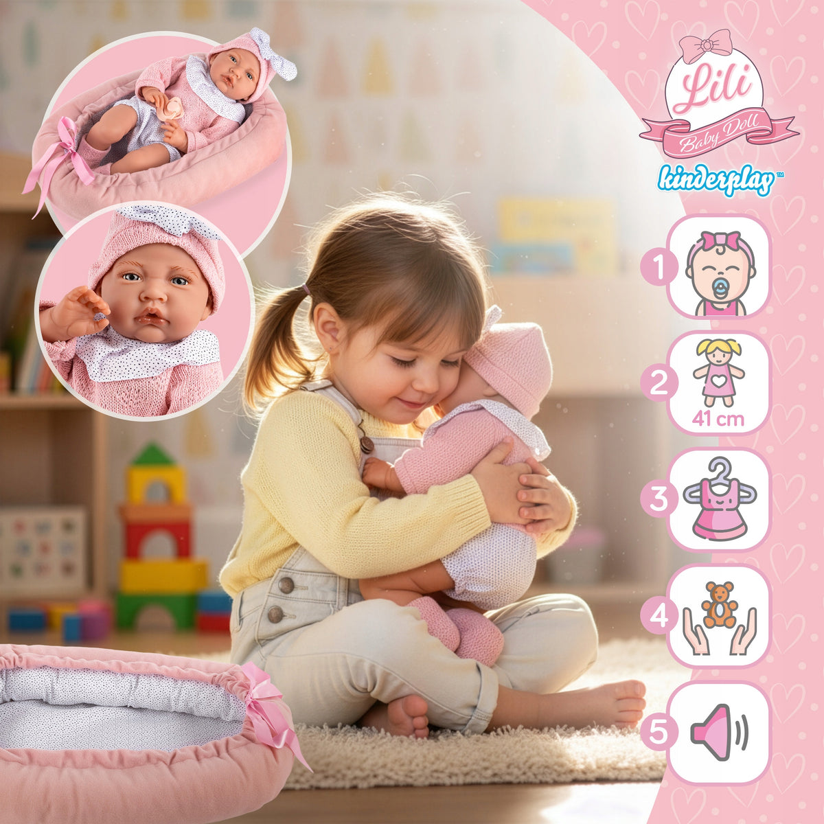 BABY DOLL LARGE INTERACTIVE REALISTIC COCOON KINDERPLAY SAYS 41CM Packaging status original