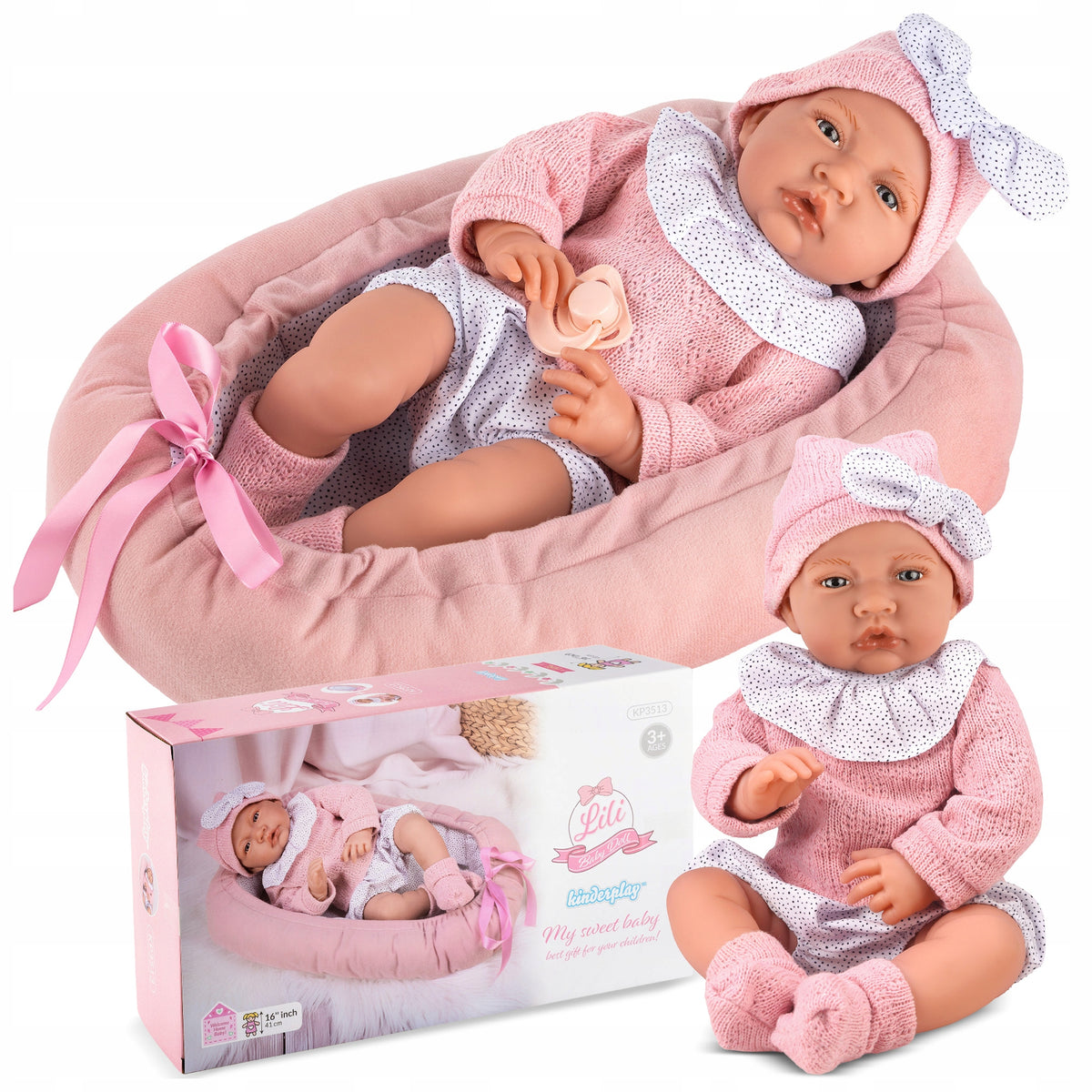 BABY DOLL LARGE INTERACTIVE REALISTIC COCOON KINDERPLAY SAYS 41CM