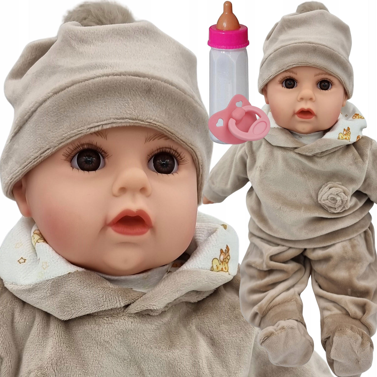 BABY DOLL SPEAKS AND SINGS in Polish 45CM+DRAGON+BOTTLE_742 Manufacturer code 742