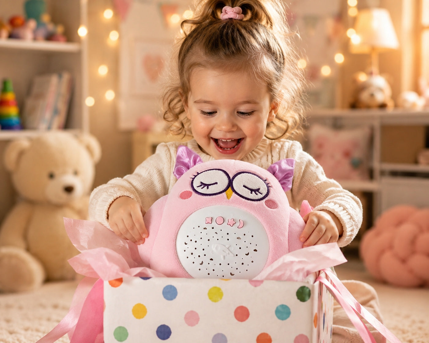 BABY GIFT CUDDLY TOY WITH MELODIES AND STAR PROJECTOR OWL Packaging status original