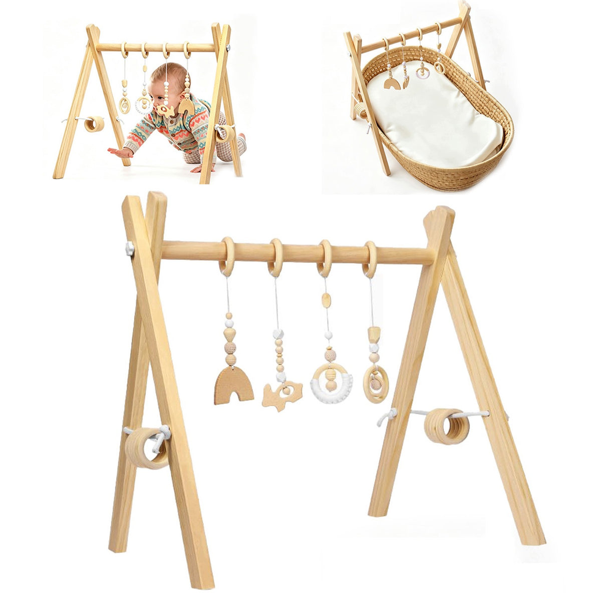 BABY GYM KIDS EDUCATIONAL WOODEN WITH 4 PENDANTS