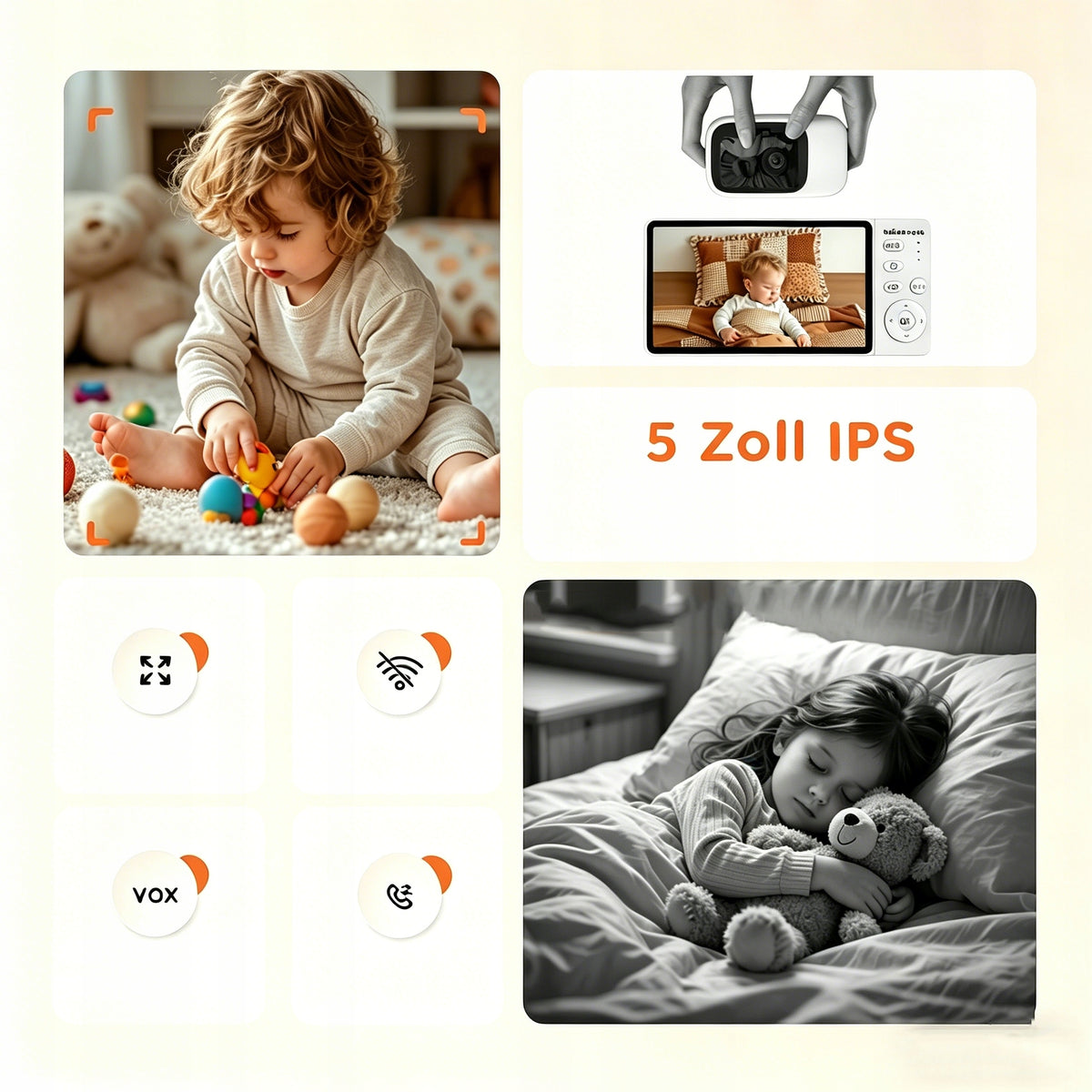 BABY MONITOR ELECTRONIC ROTARY CAMERA FULL HD 5" Without Wi-Fi 3X Zoom Monitor Brand Boifun