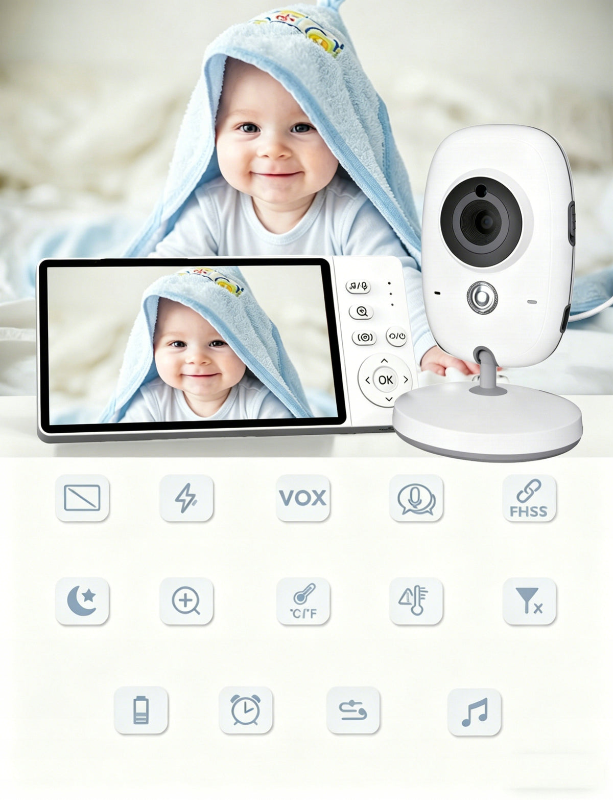 BABY MONITOR ELECTRONIC ROTARY CAMERA FULL HD 5" Without Wi-Fi 3X Zoom Monitor Packaging status original