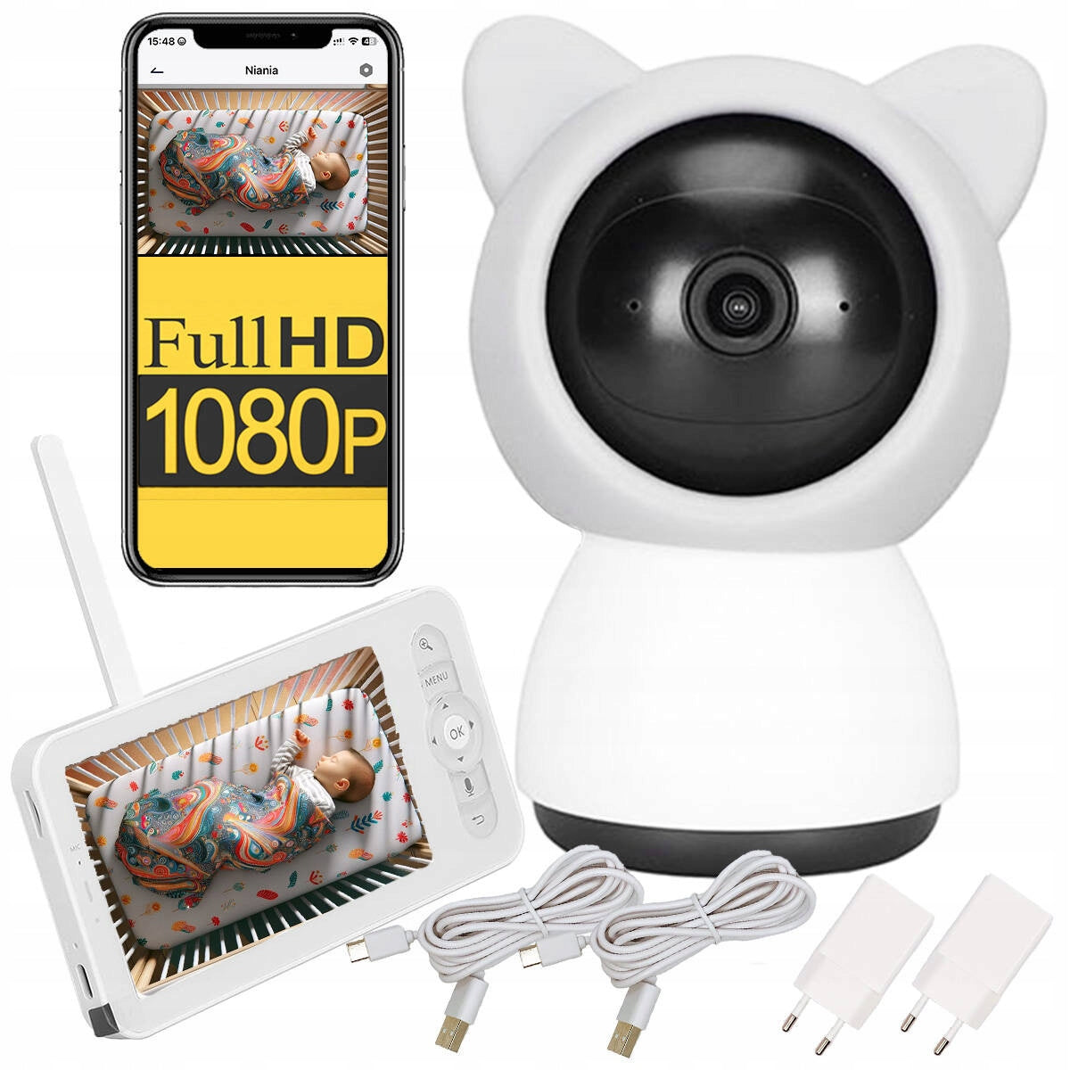 BABY MONITOR WITH WIFI CAMERA ROTATING FULL HD + LCD MONITOR 5" 4XZOOM