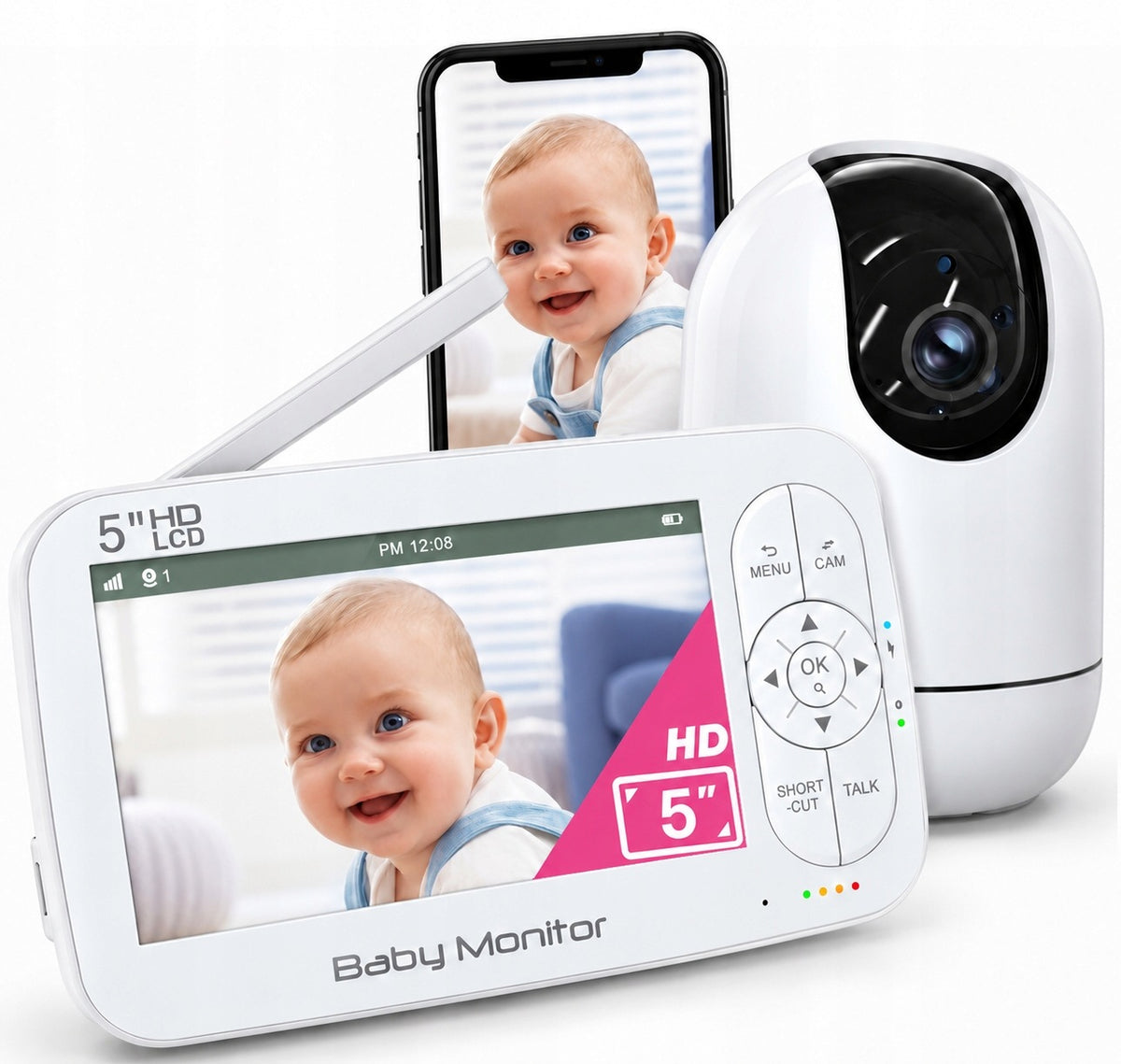 BABY MONITOR WITH WIFI CAMERA ROTATING FULL HD + LCD MONITOR 5" 4XZOOM
