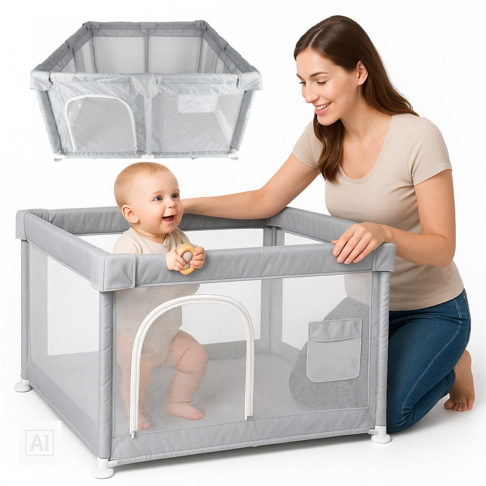 BABY PLAYPEN 120x120 FOLDING Modular DRY POOL For Children Grey