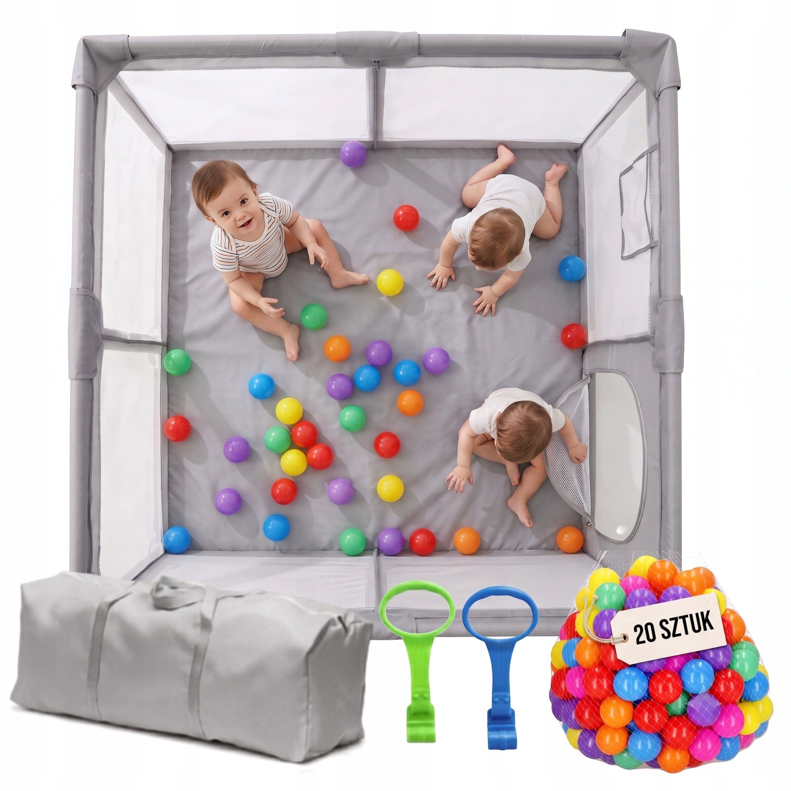 BABY PLAYPEN 126X126 DRY POOL SQUARE TOYS FOLDING + BALLS BAG