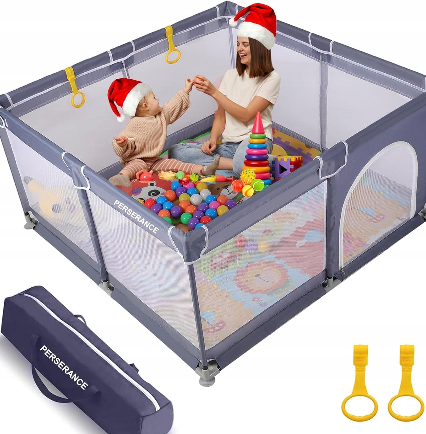 BABY PLAYPEN FOLDING 127x127CM GREY