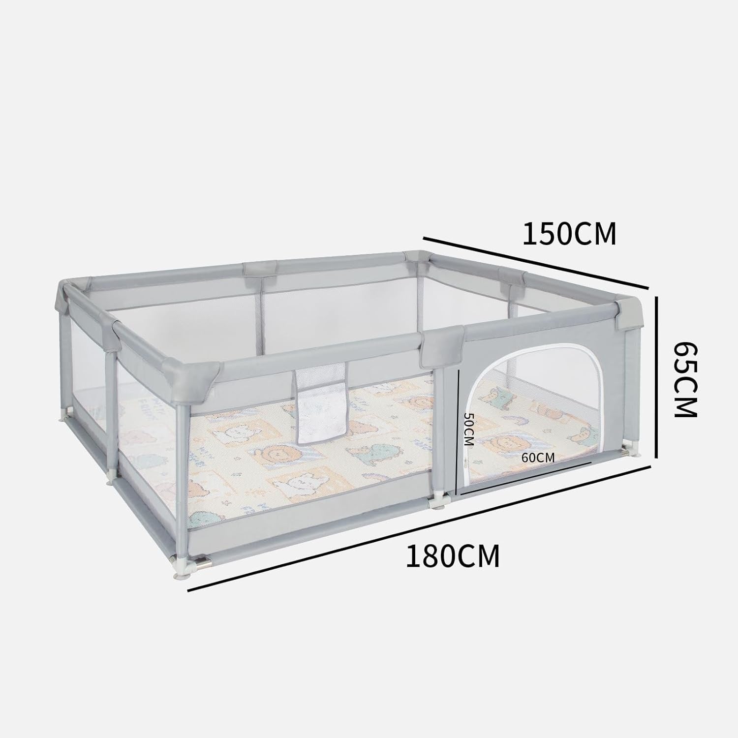 BABY PLAYPEN WITH MAT 150x180x65CM BREATHABLE MESH GREY EAN (GTIN) 5907092431758