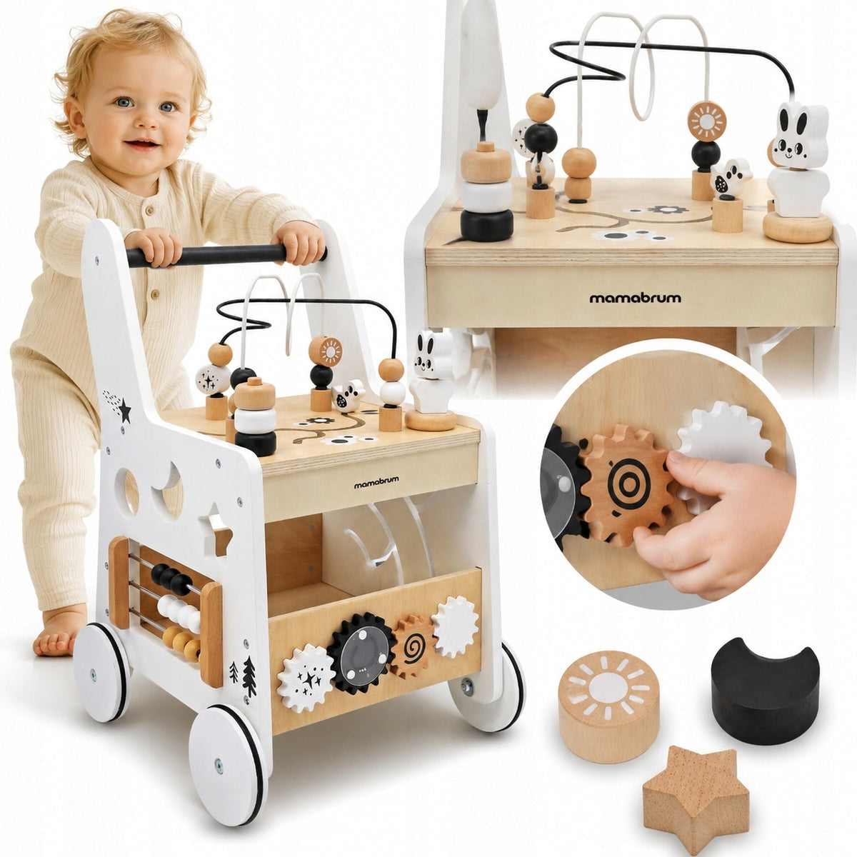BABY PUSHER WOODEN WALKER WITH 6-IN-1 EDUCATIONAL TABLE FUNCTION