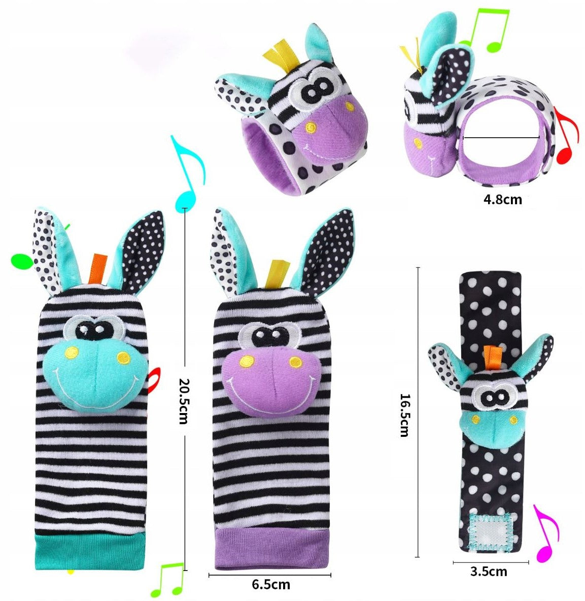 BABY RATTLES CONTRAST SOCKS HEADBANDS FOR HANDLES 4 PIECES Brand Leopard