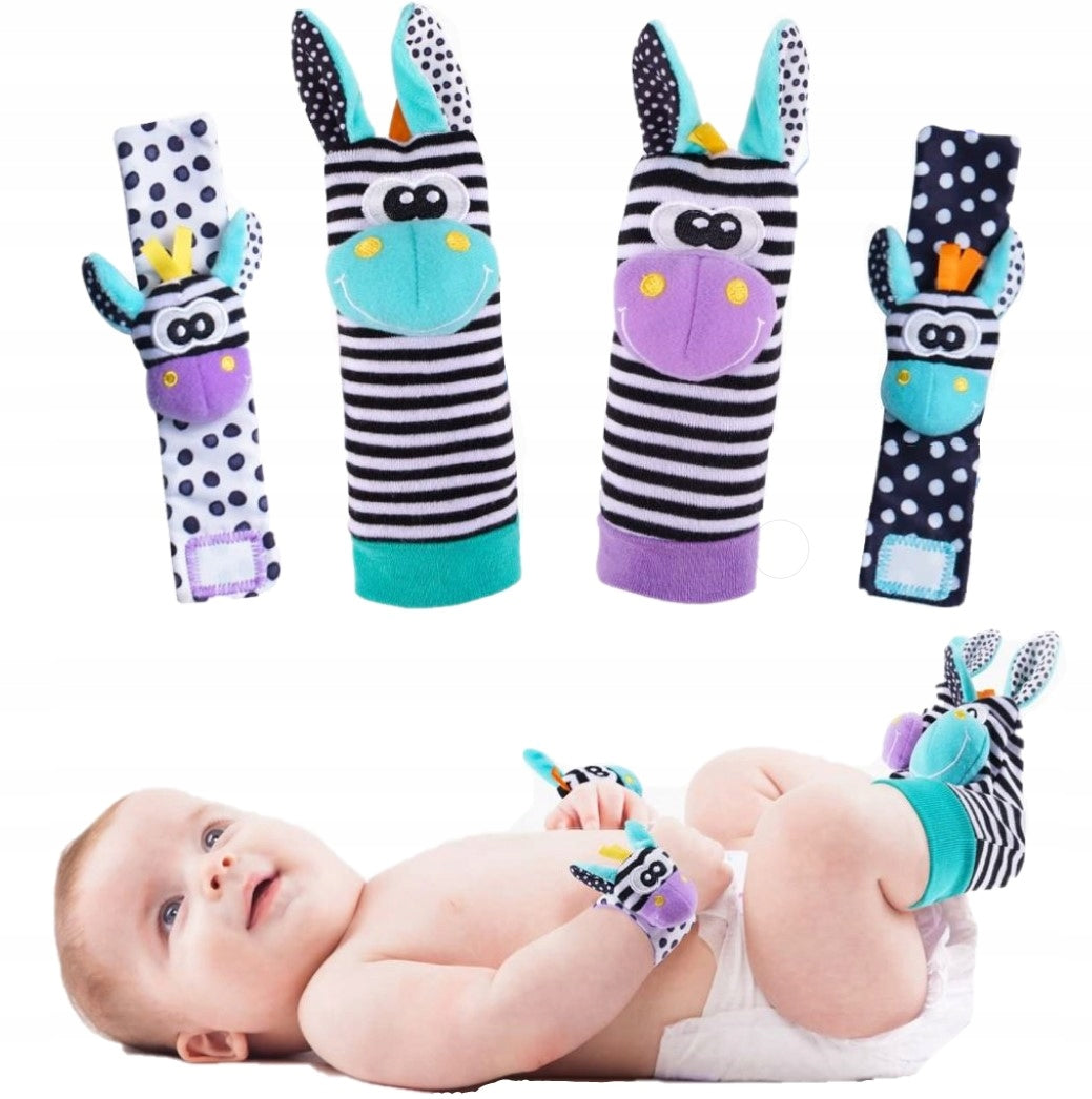BABY RATTLES CONTRAST SOCKS HEADBANDS FOR HANDLES 4 PIECES