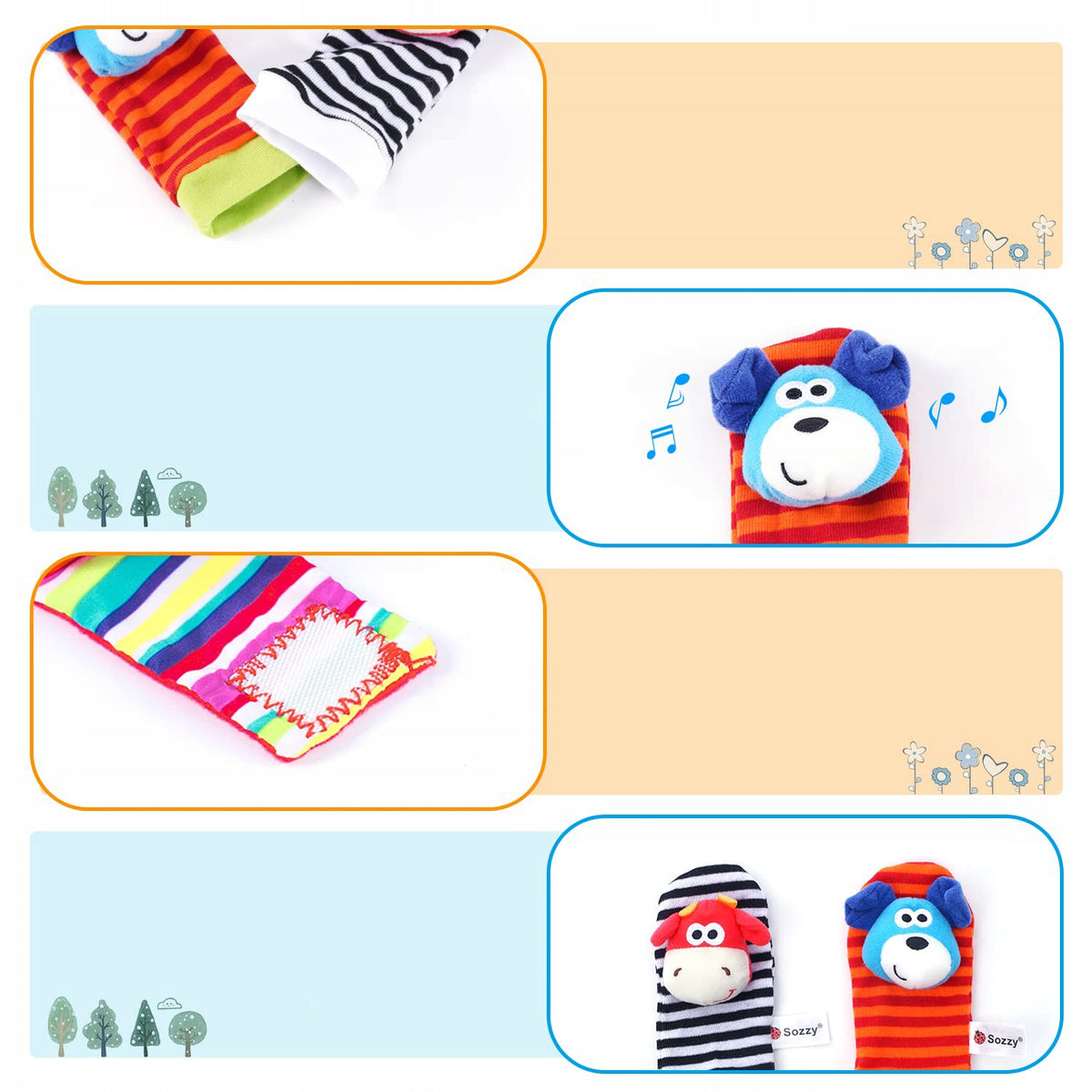 BABY RATTLES SOCKS HANDLE BANDS RATTLE 4 PACK Packaging status original