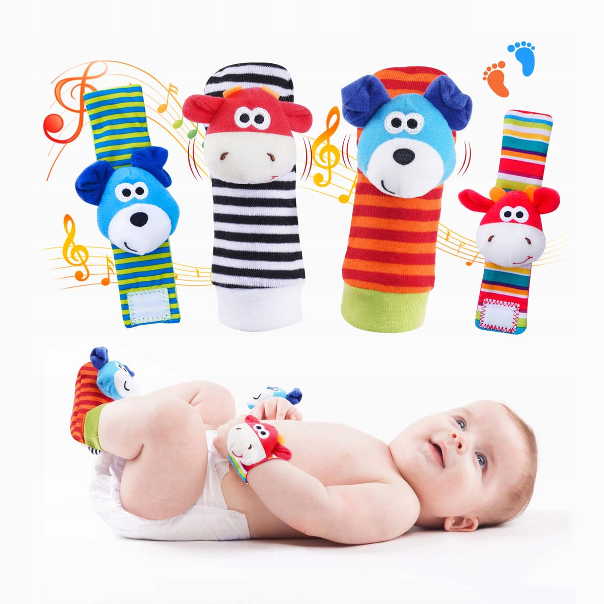 BABY RATTLES SOCKS HANDLE BANDS RATTLE 4 PACK