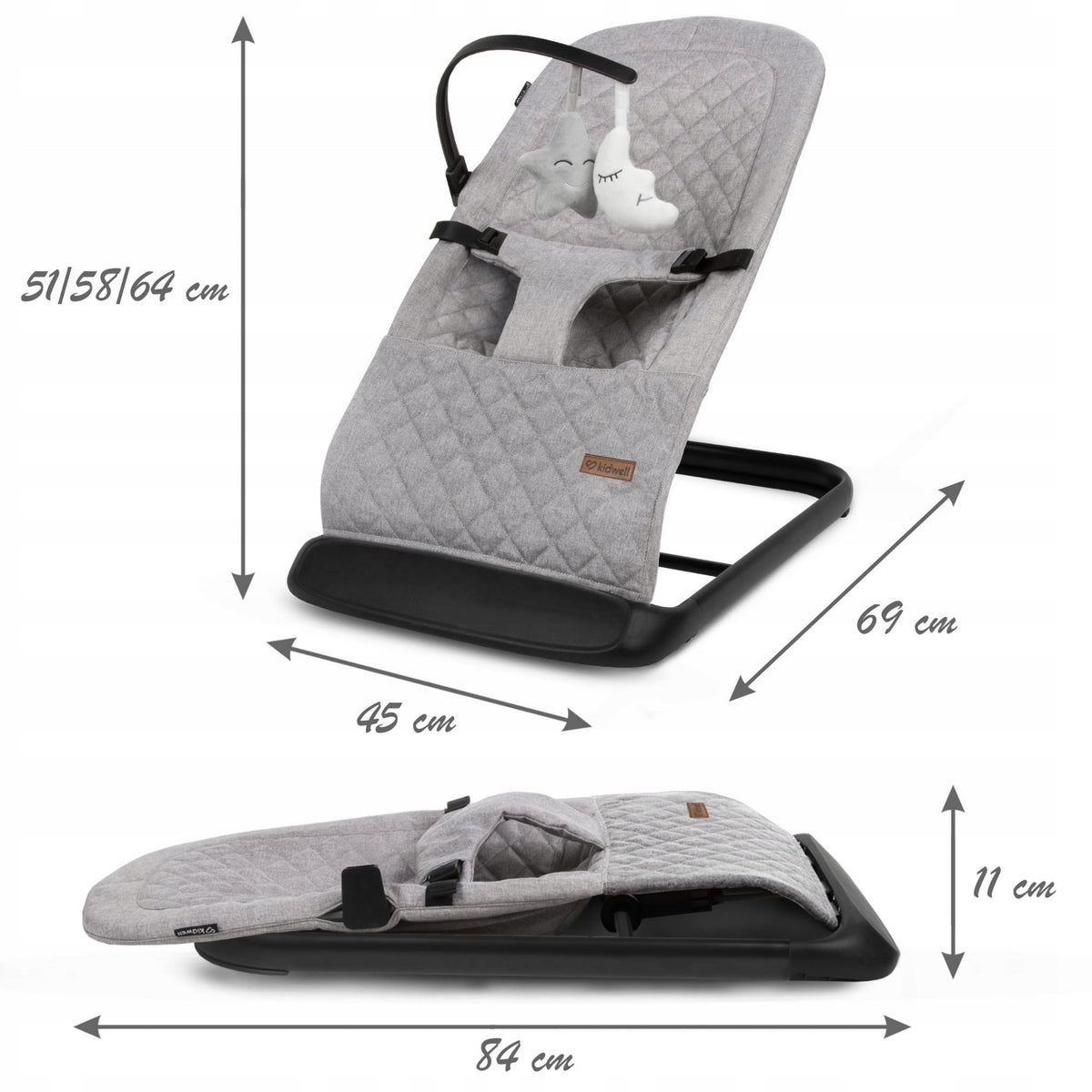 BABY ROCKER LOUNGER 2in1 KIDWELL LARO FULL GREY/BLACK FOLDING Manufacturer code LEBULAR01A5