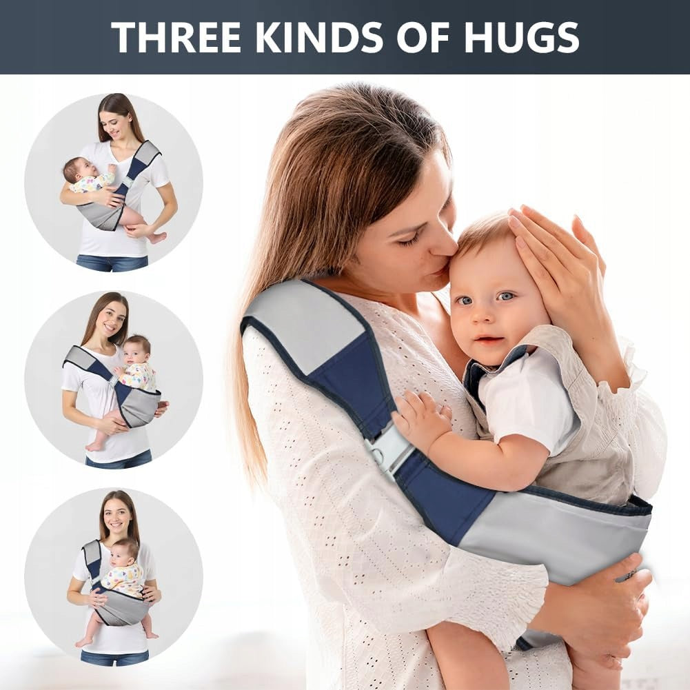 BABY SIDE CARRIER GREY COTTON ERGONOMIC UP TO 15 KG SIZE Color shades of gray and silver