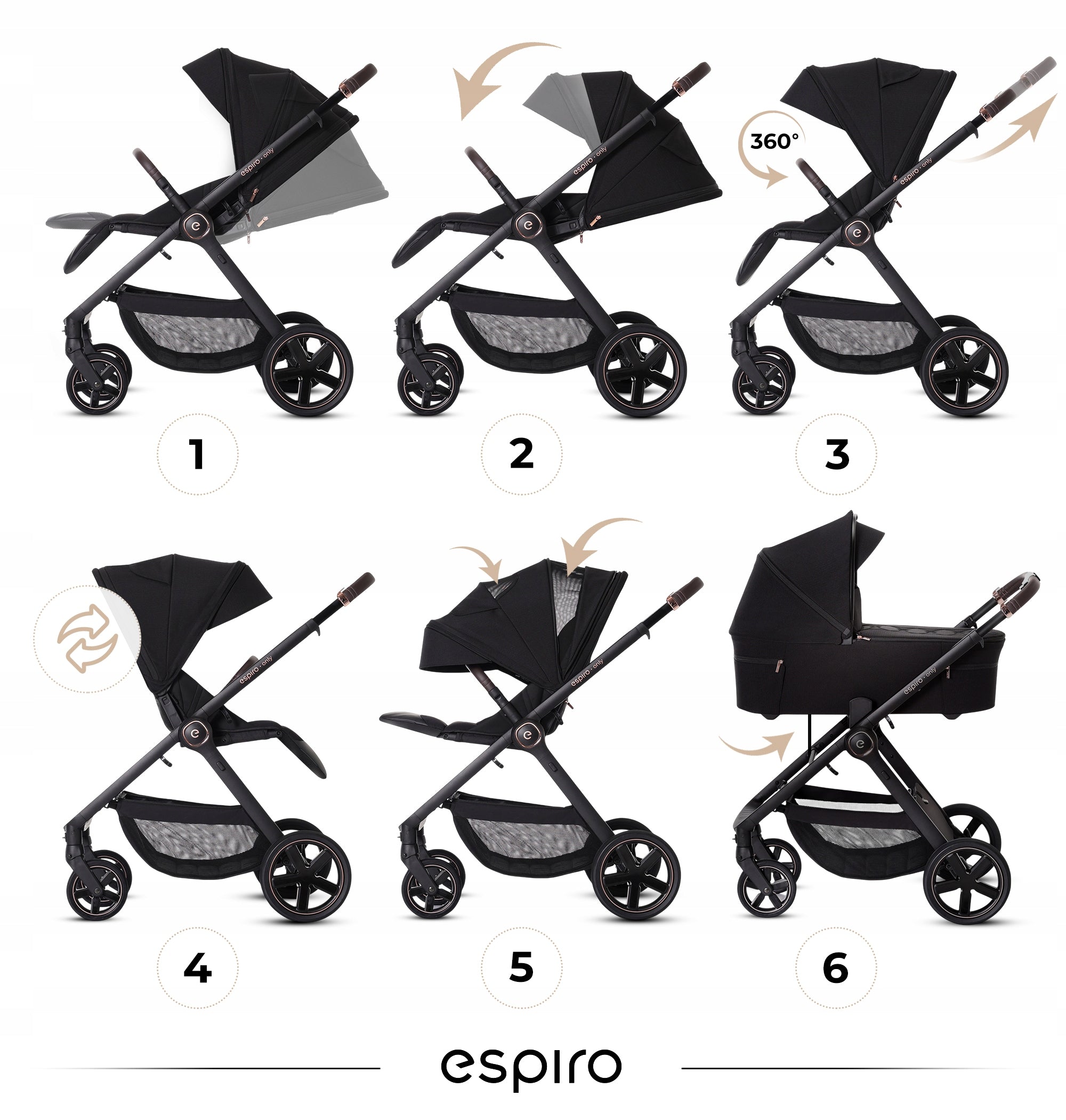 BABY STROLLER 2IN1 MULTIFUNCTIONAL ESPIRO ONLY STROLLER GONDOLA FOLDING Manufacturer code 529 sahara beige