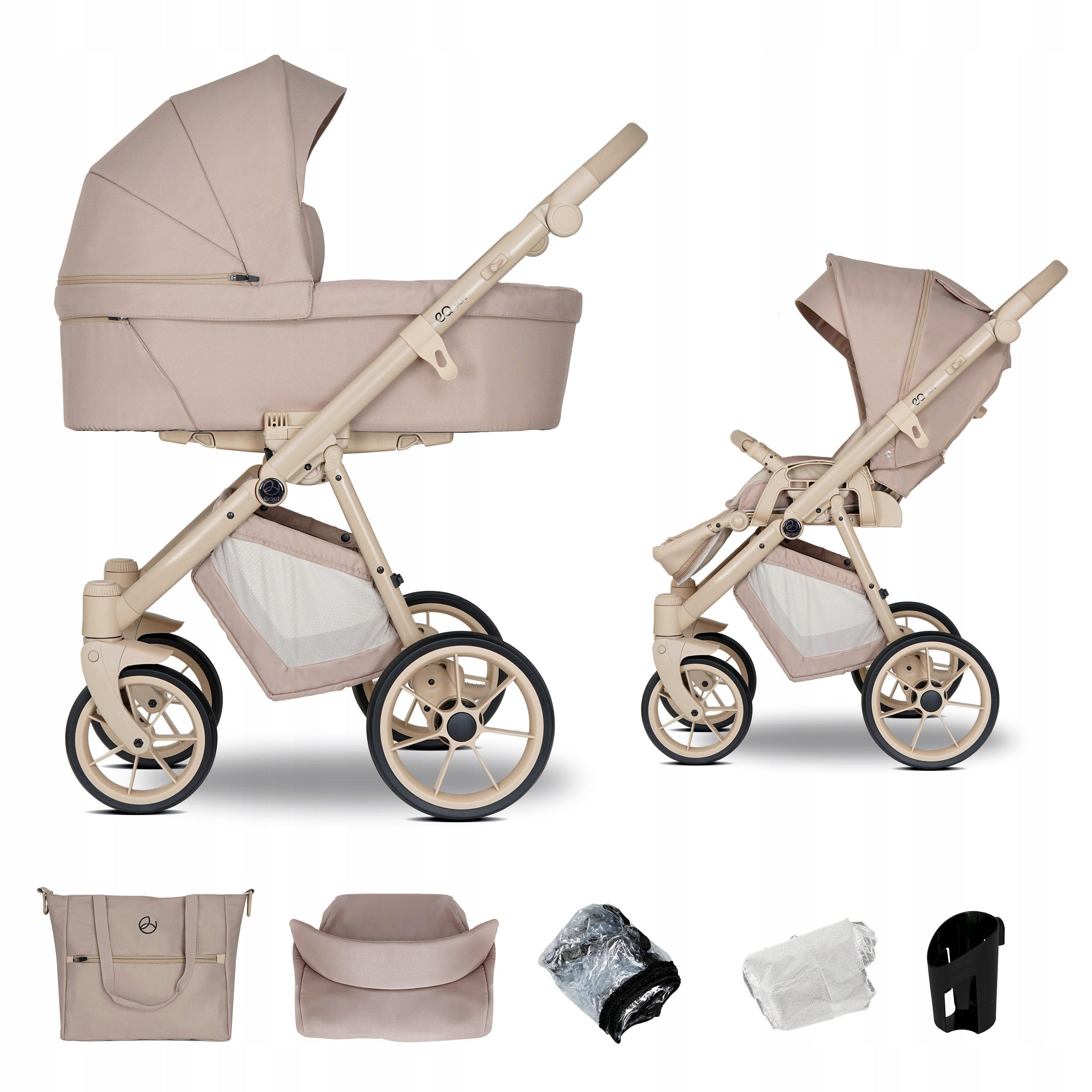 BABY STROLLER 2in1 EMJOT EQ TAUPE beige multifunctional bag accessories