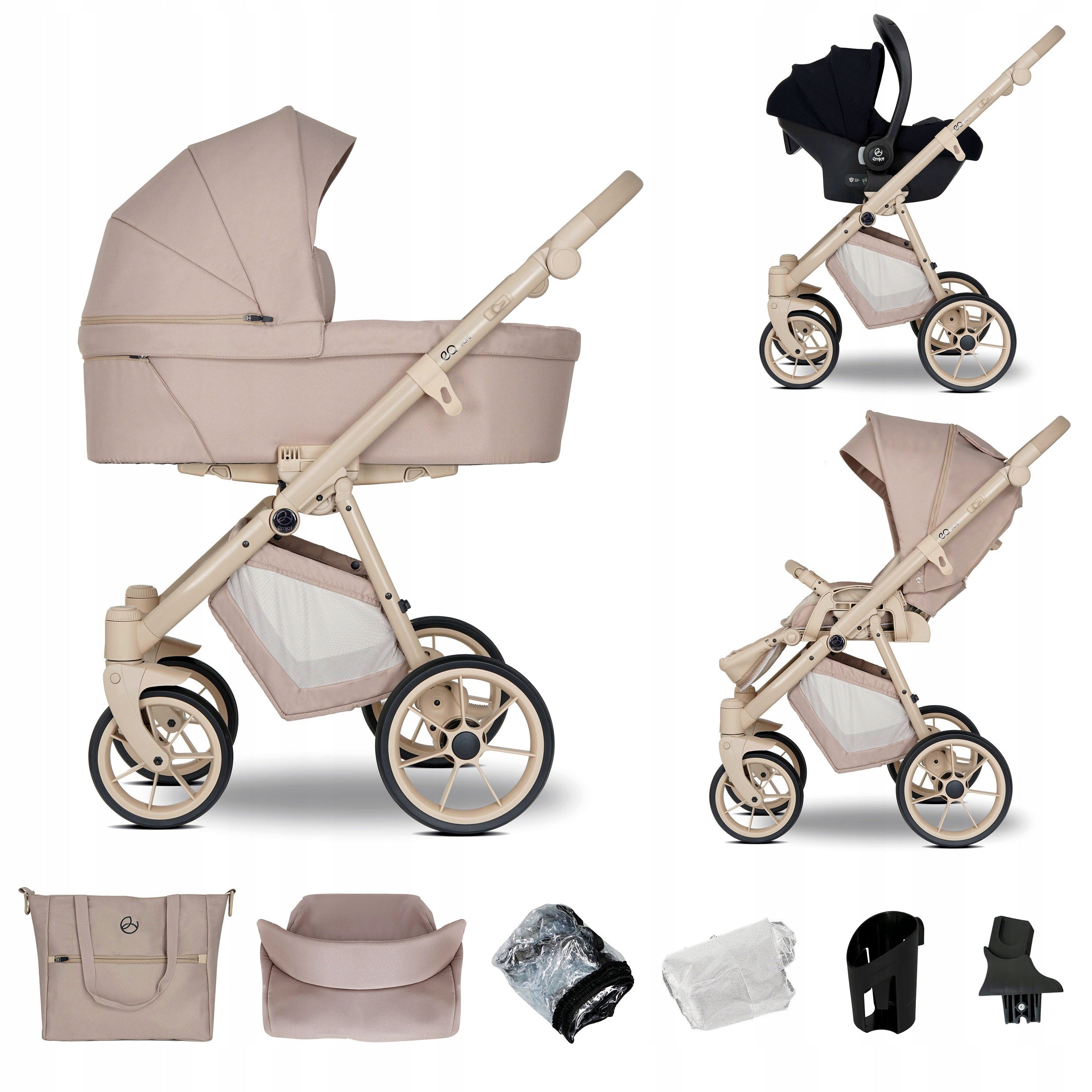BABY STROLLER 3IN1 MULTIFUNCTIONAL BEIGE EQ TAUPE GONDOLA BAG ACCESSORIES