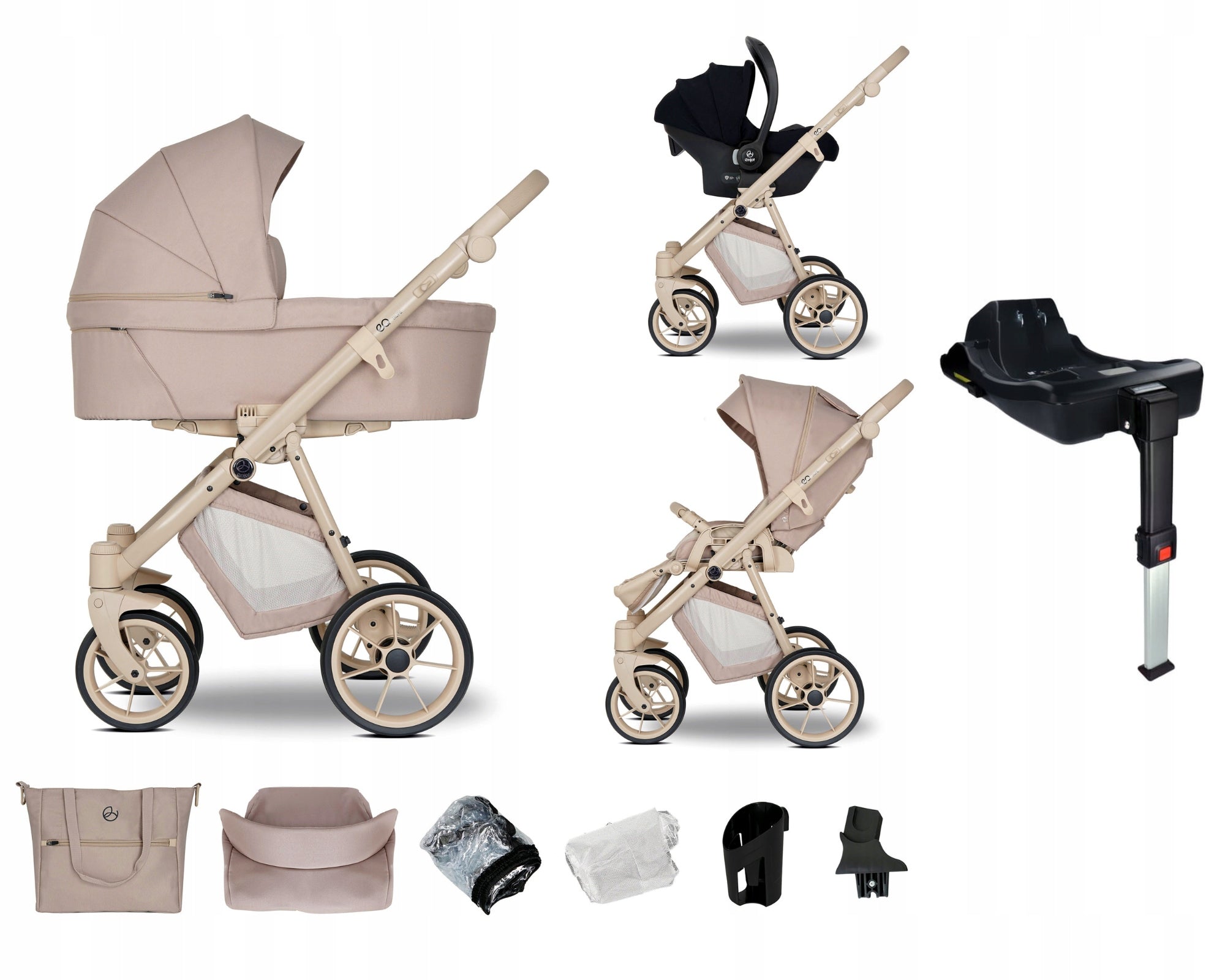 BABY STROLLER 4in1 EMJOT EQ TAUPE beige multifunctional ISOFIX base accessories