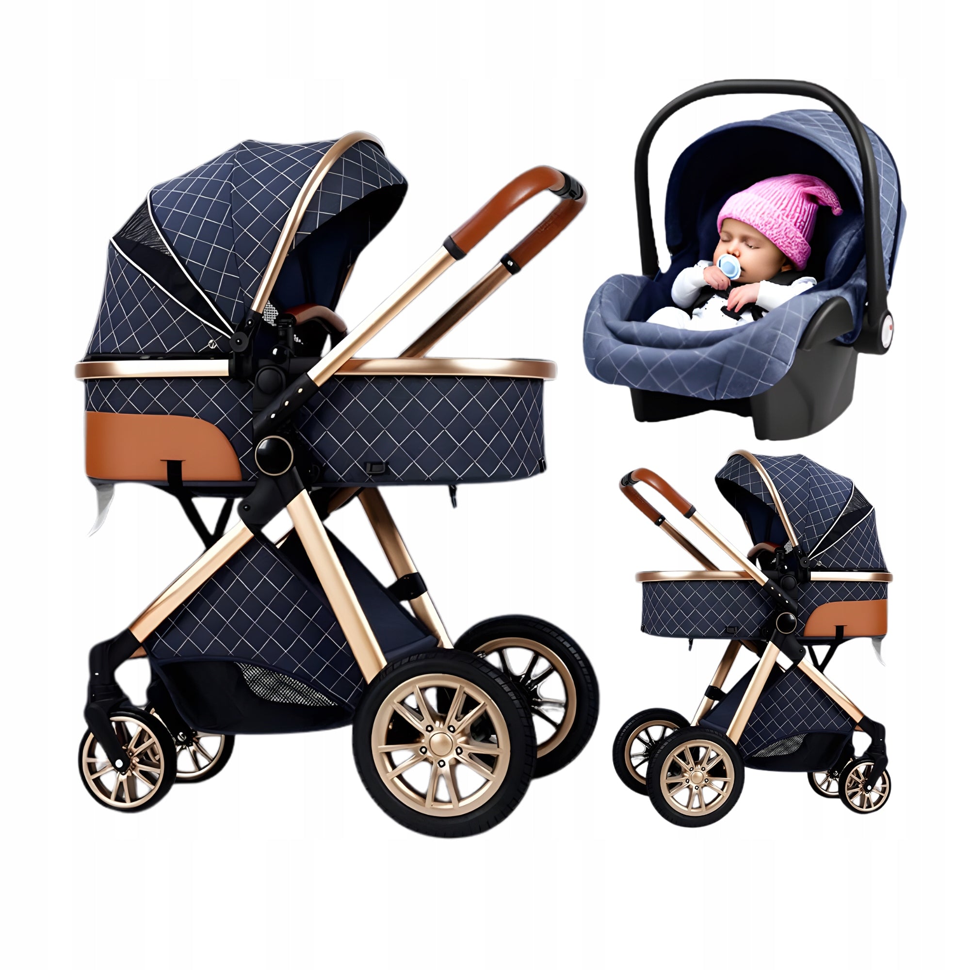 BABY STROLLER MULTIFUNCTIONAL 3IN1 NAVY BLUE