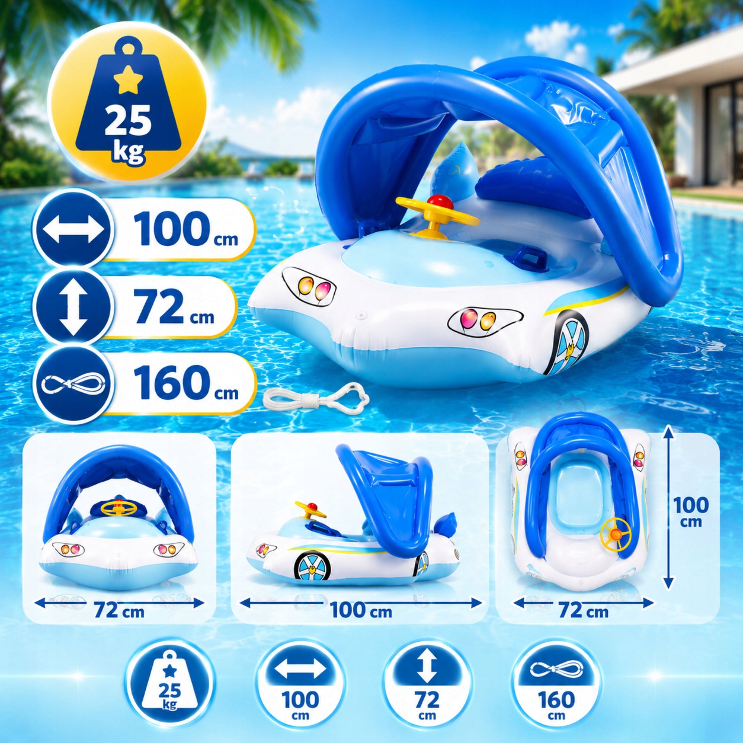 BABY SWIMMING WHEEL CHILDREN WITH STEERING WHEEL INFLATABLE PONTOON Packaging status original