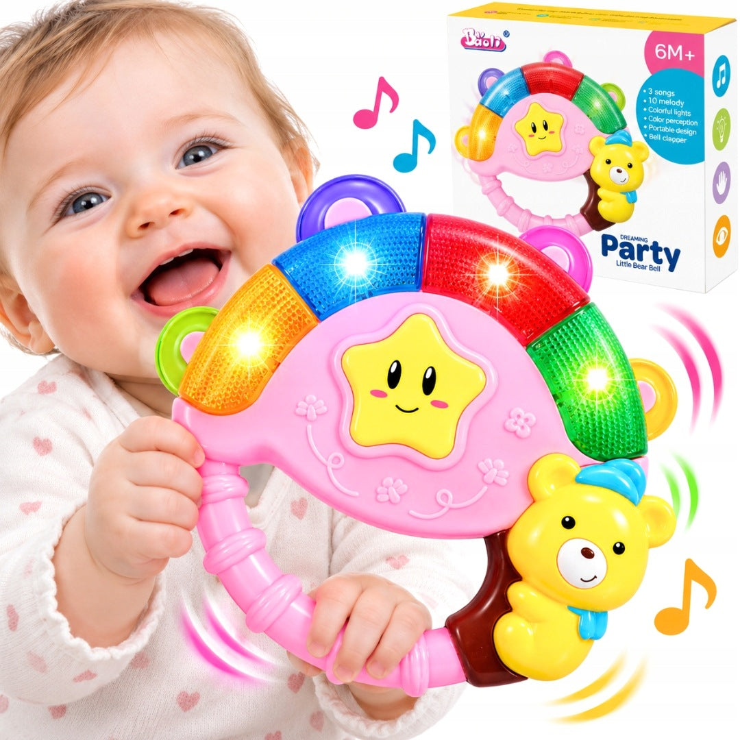 BABY TOY RATTLE TAMBOURINE BEAR MUSICAL INSTRUMENT SOUND 6M