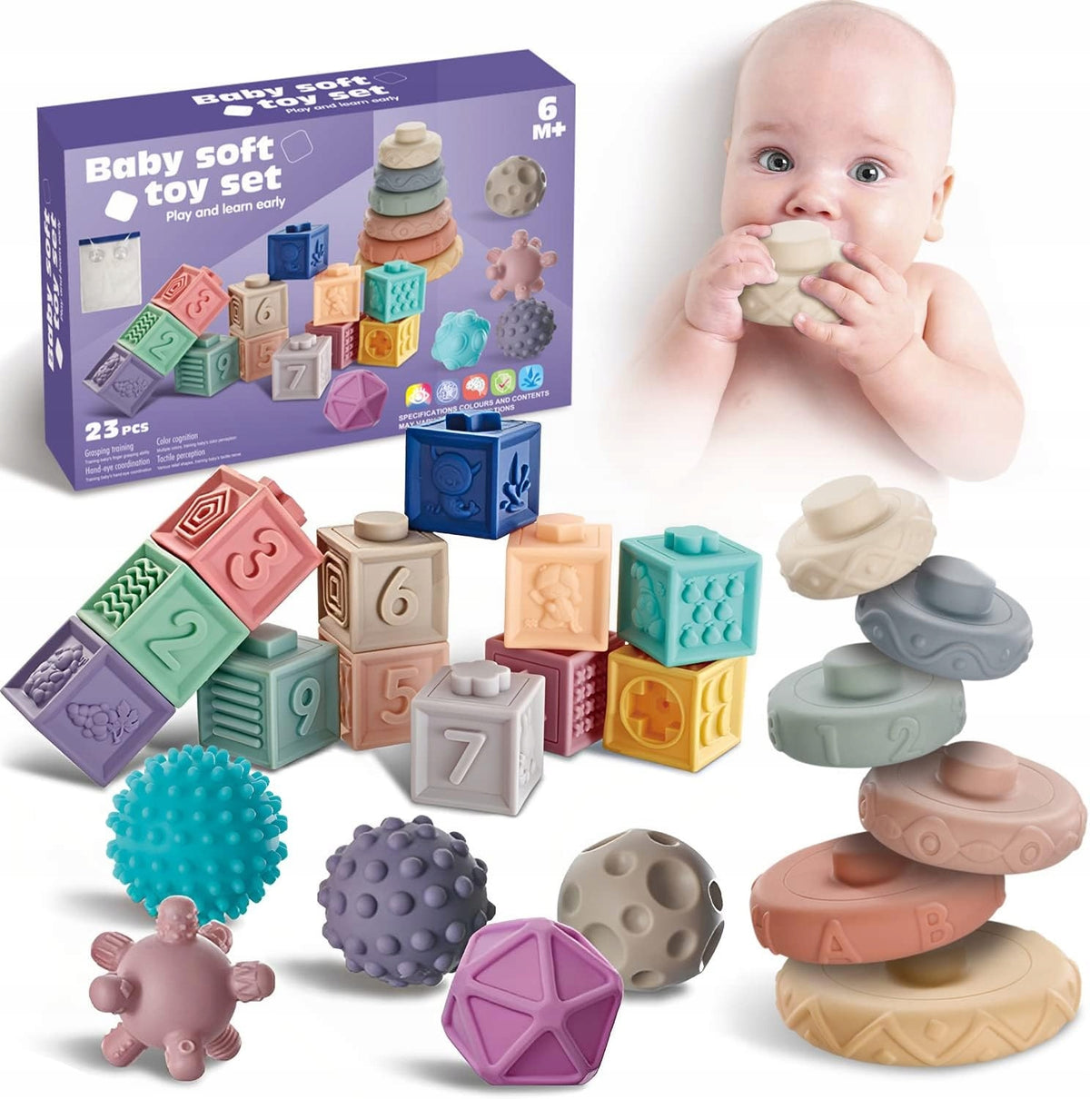 BABY TOY Set of Blocks Soft Sensory Blocks Ball 23 el Brand DK