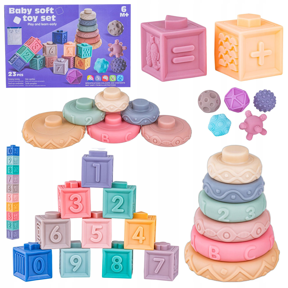 BABY TOY Set of Blocks Soft Sensory Blocks Ball 23 el