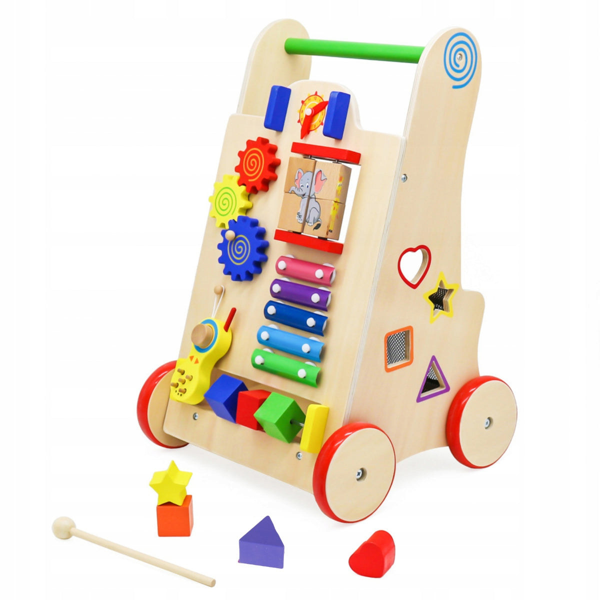 BABY WOODEN PUSHER WALKER 6IN1 EDUCATIONAL MANIPULATION BOARD Brand Ikonka