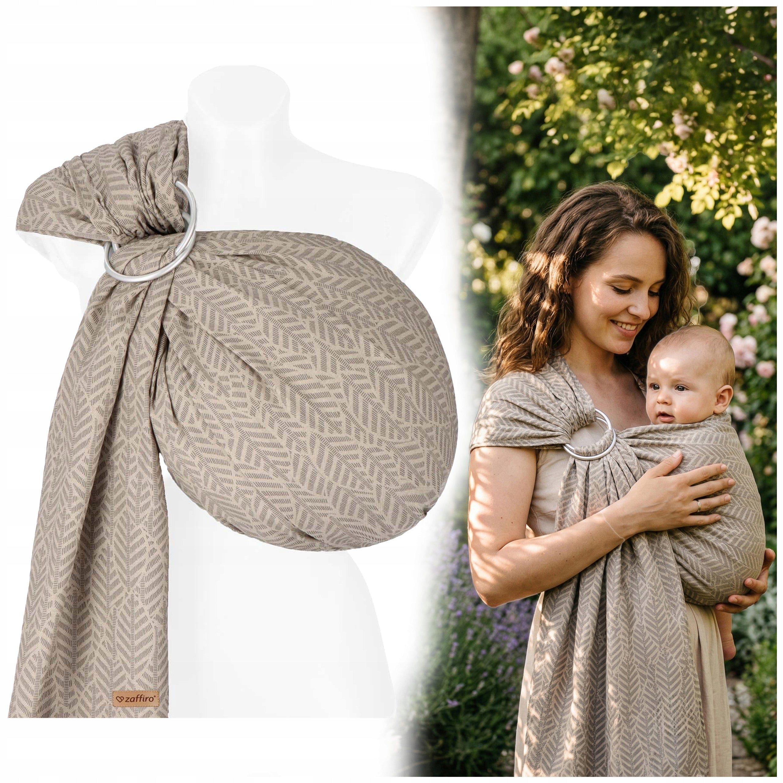 BABYWEARING CIRCLE SCARF WOVEN COTTON BEIGE 70X460 CM ZAFFIRO